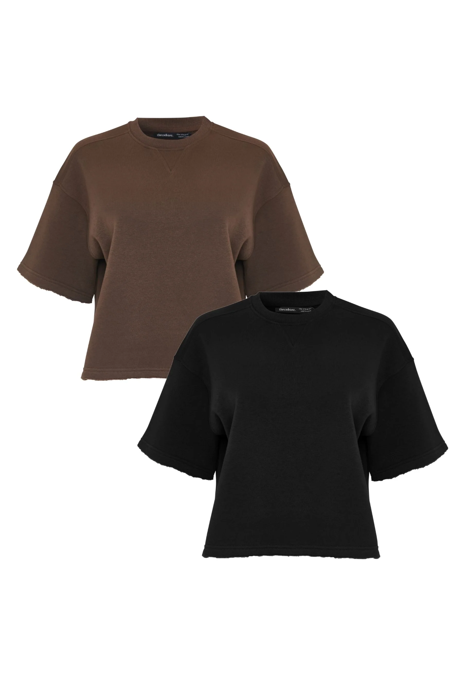 2 Pack Boxy Short Sleeve Sweatshirts in Chocolate Brown & Black - Image 6