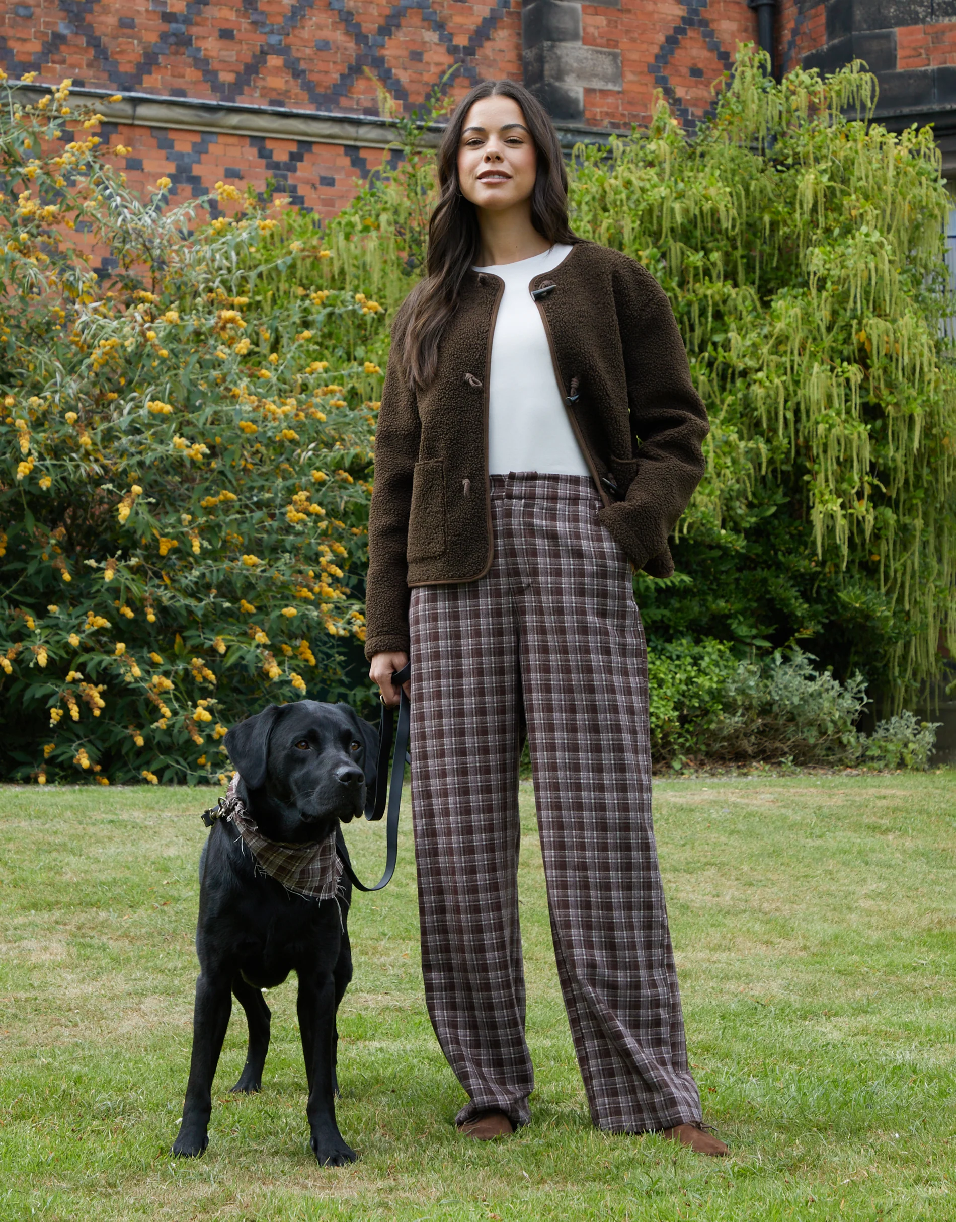 Straight Leg Trousers in Chocolate Brown Check