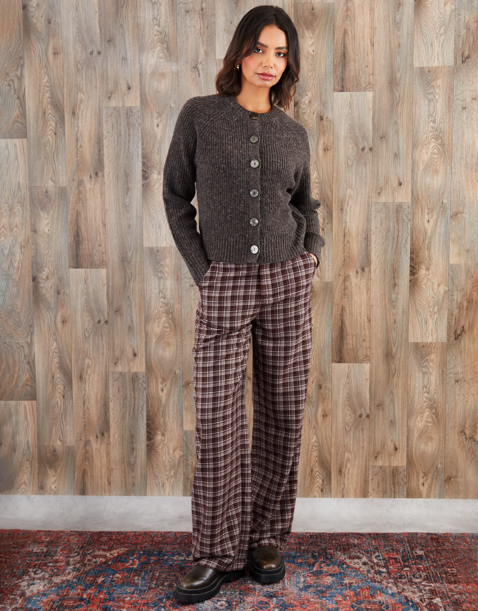 Chunky Knit Button Up Cardigan in Chocolate Brown - Image 3