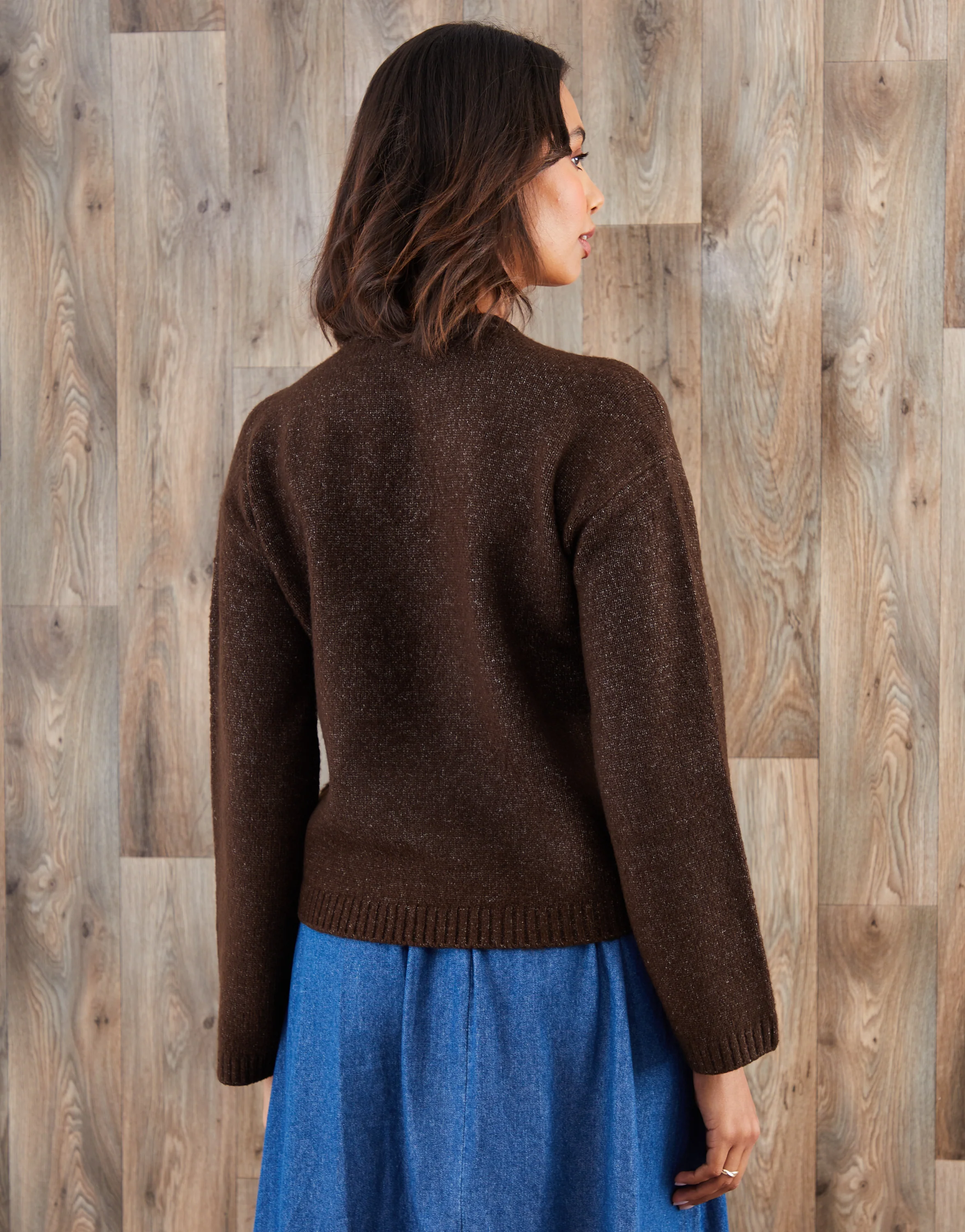Cornelli Embellished Knitted Jumper in Chocolate Brown - Image 2