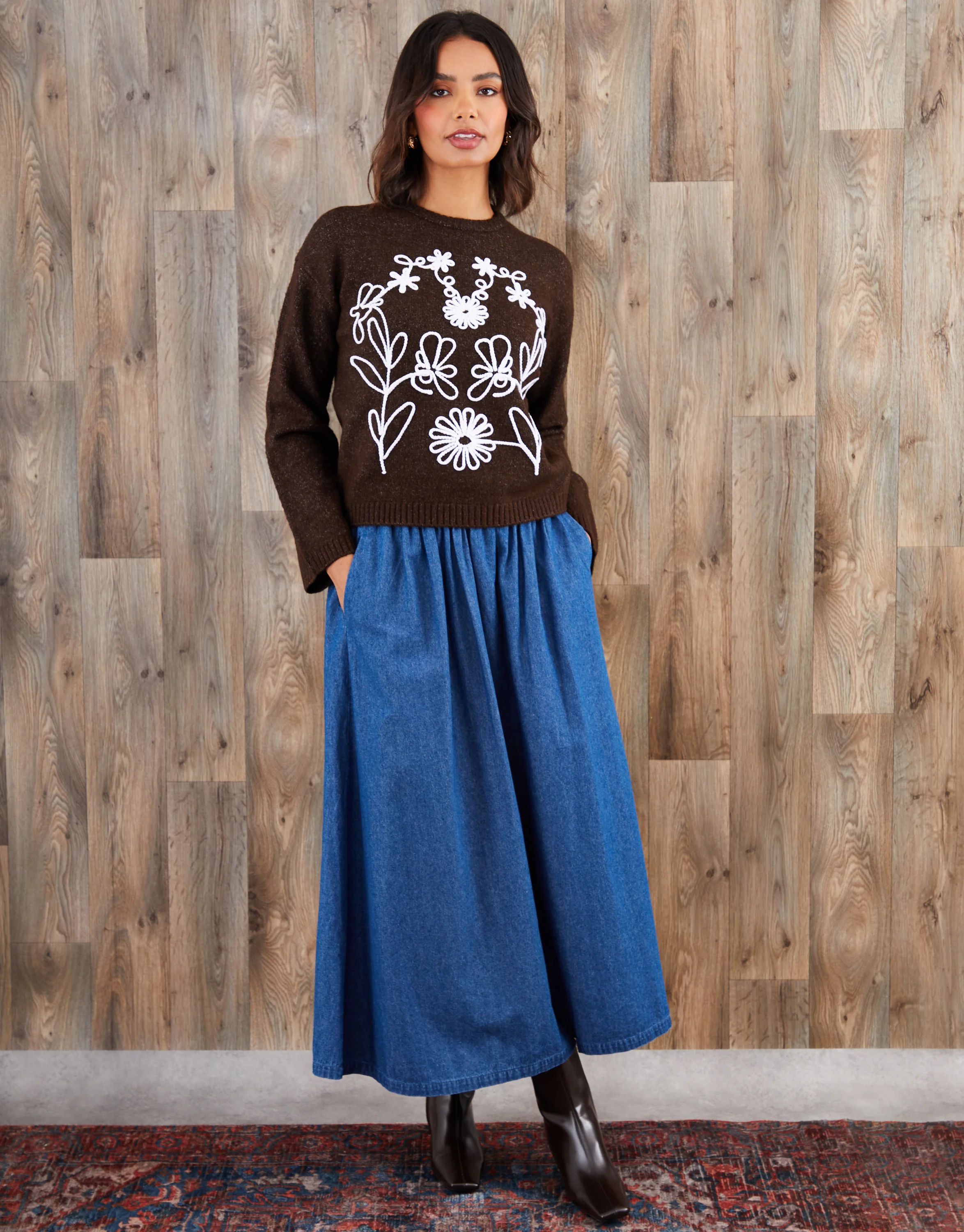 Cornelli Embellished Knitted Jumper in Chocolate Brown - Image 3