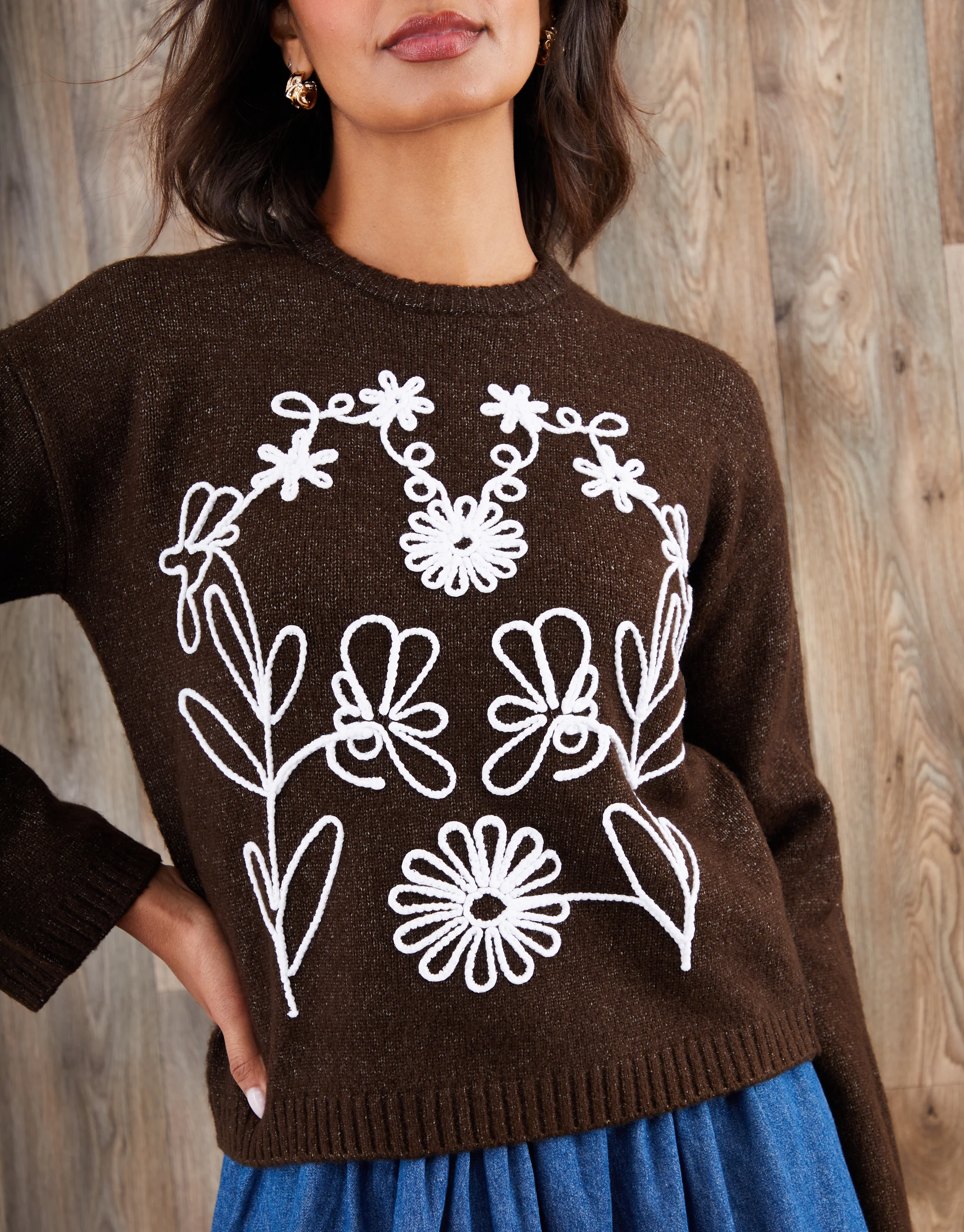 Cornelli Embellished Knitted Jumper in Chocolate Brown - Image 4