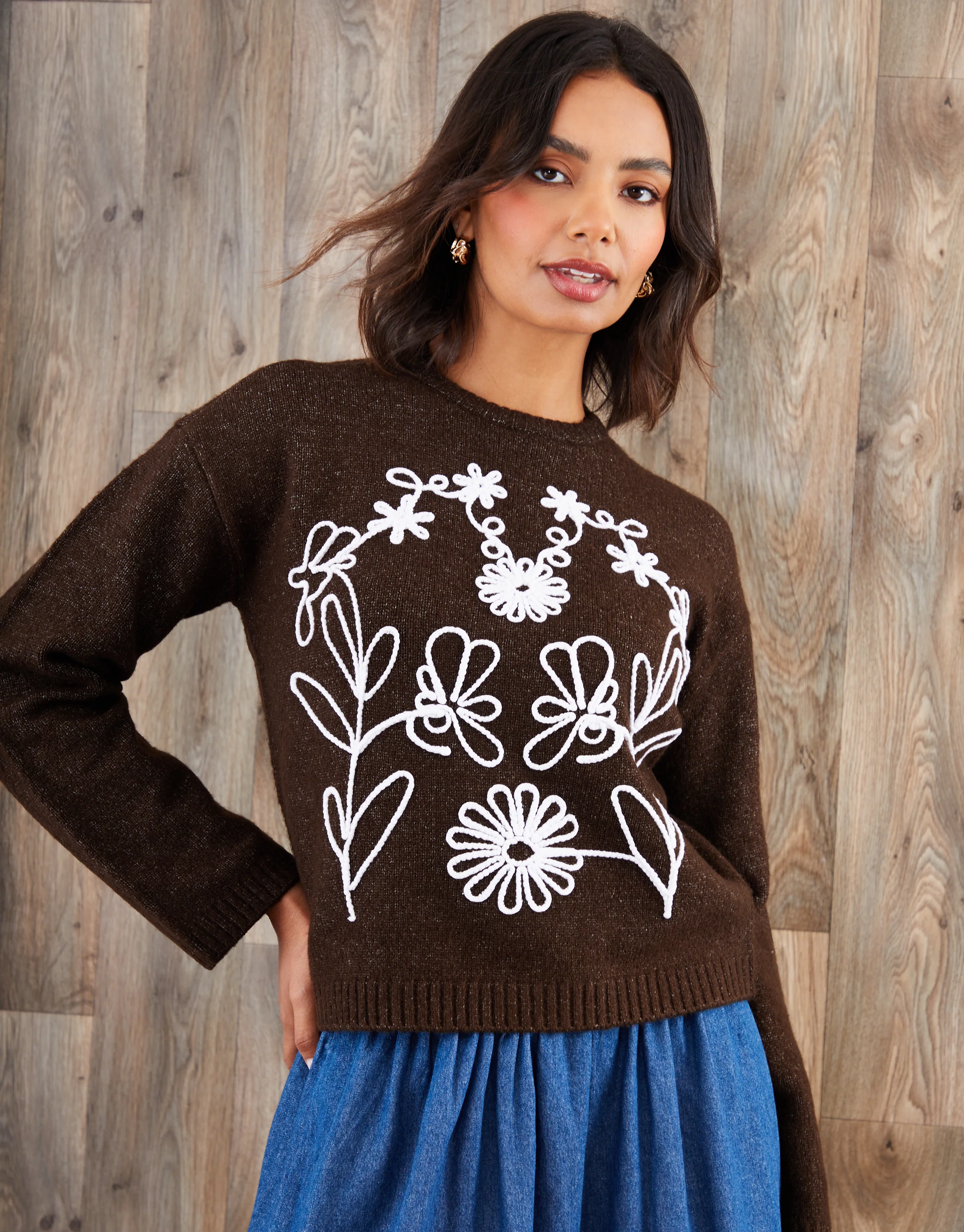 Cornelli Embellished Knitted Jumper in Chocolate Brown - Image 5