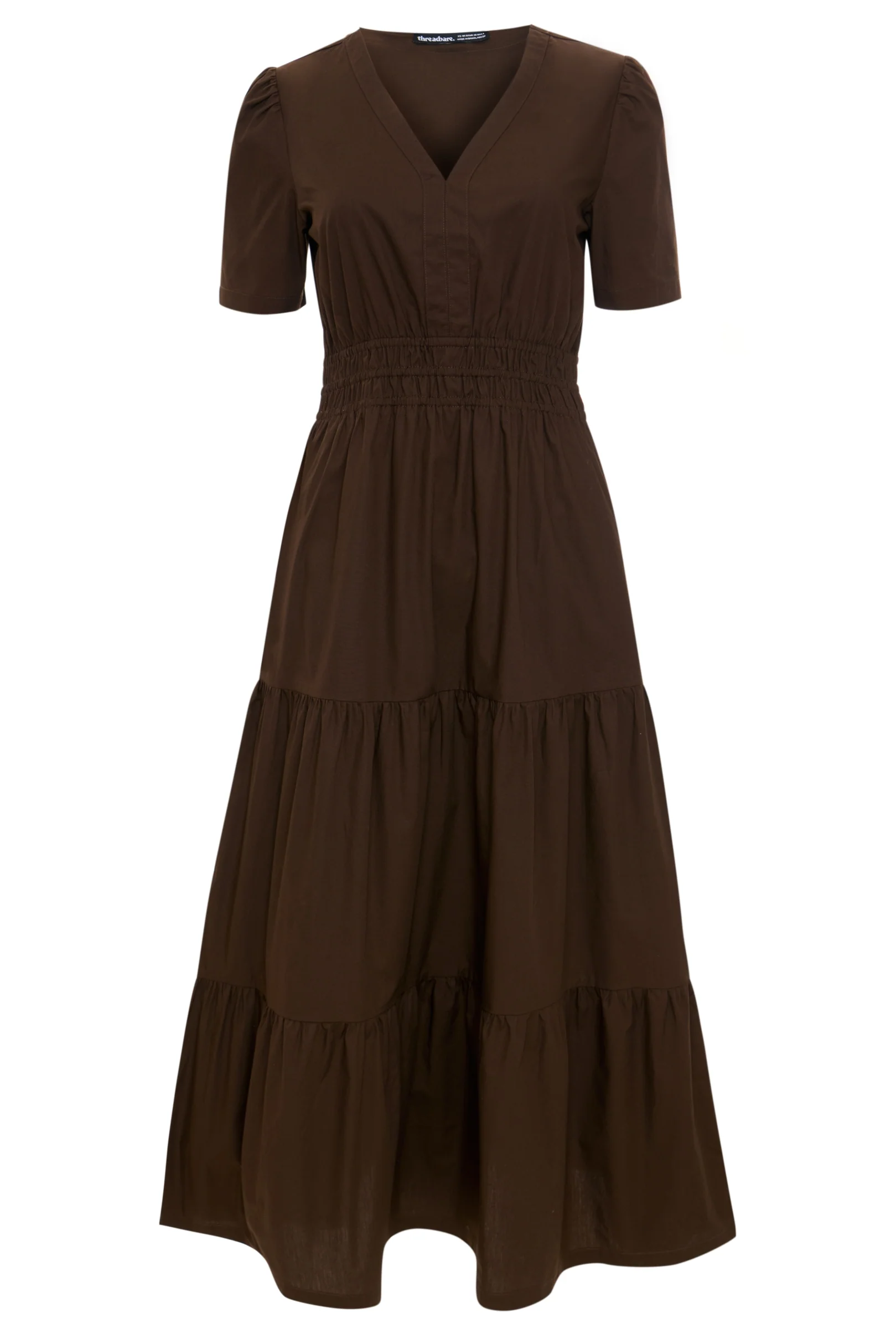 Cotton Poplin Tiered Midaxi Dress in Chocolate Brown - Image 5