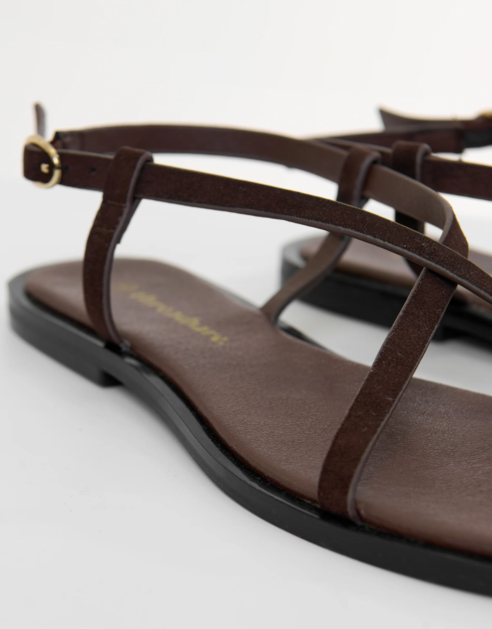 Cross Strap Toe Loop Sandals in Chocolate Brown - Image 3