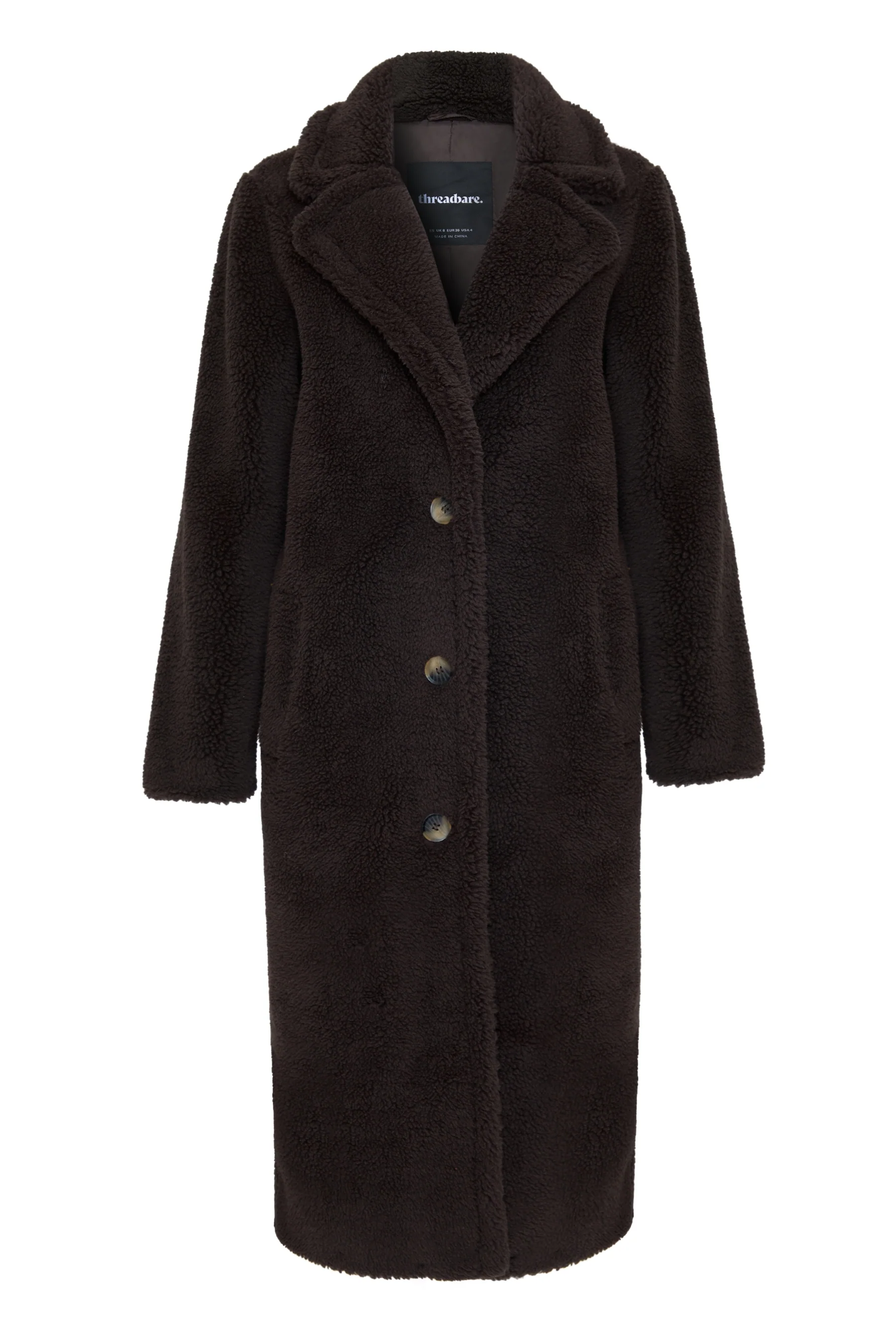 Longline Borg Teddy Coat in Chocolate Brown - Image 5