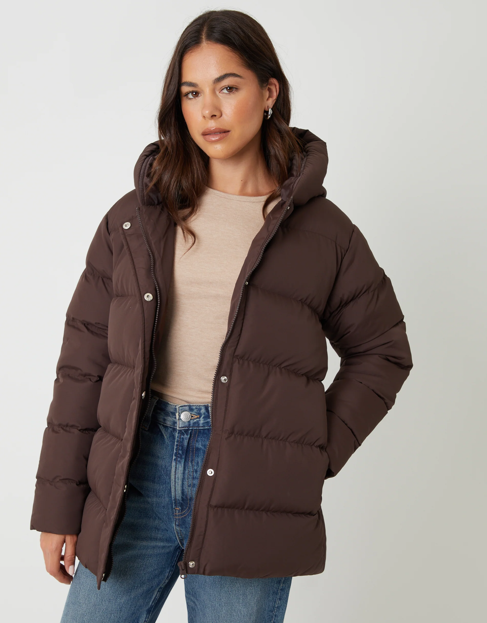 Puffer Jacket in Chocolate Brown - Image 2