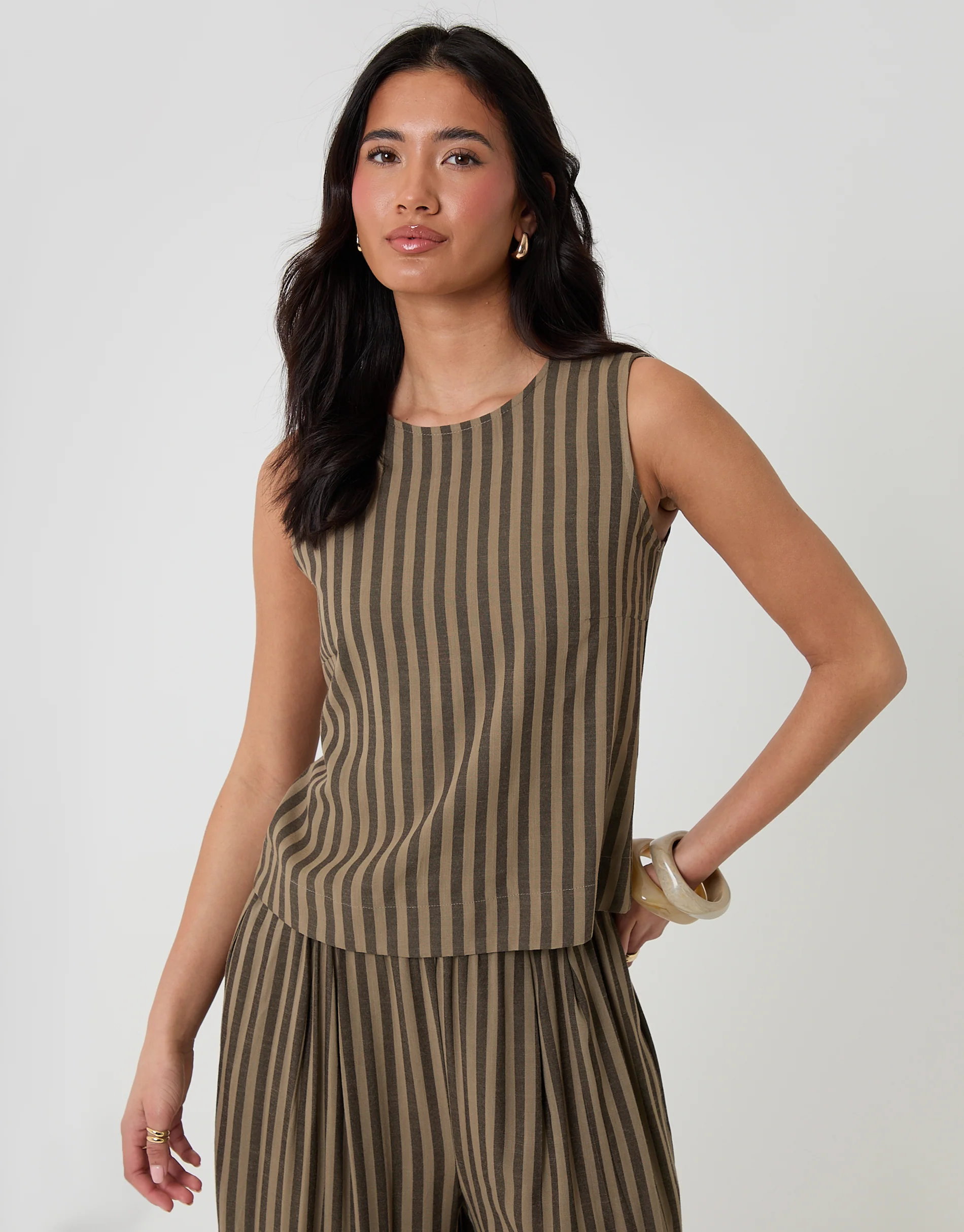 Shell Top in Chocolate Brown Stripe - Image 2