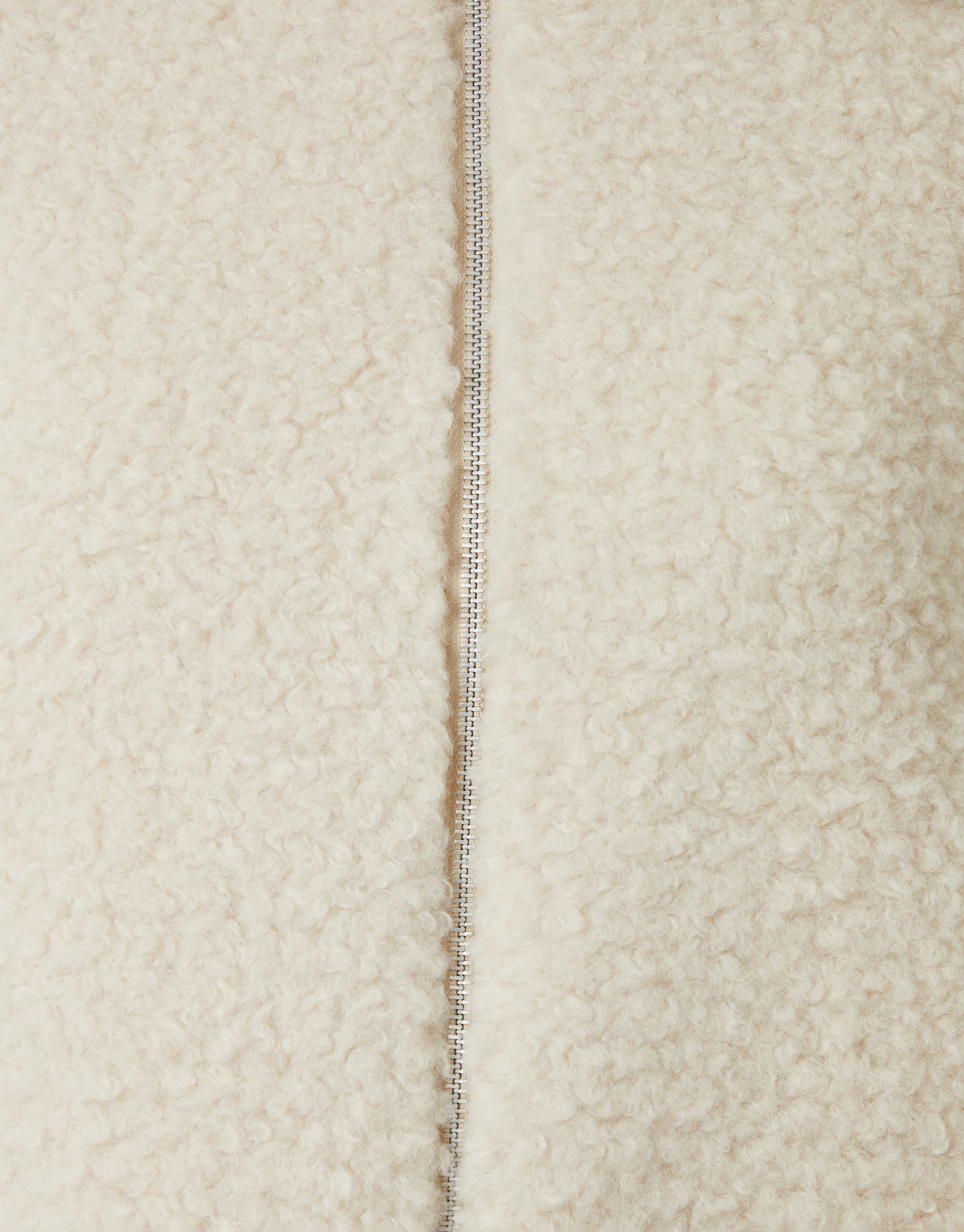 Collared Zip Up Borg Bomber Jacket in Cream - Image 5
