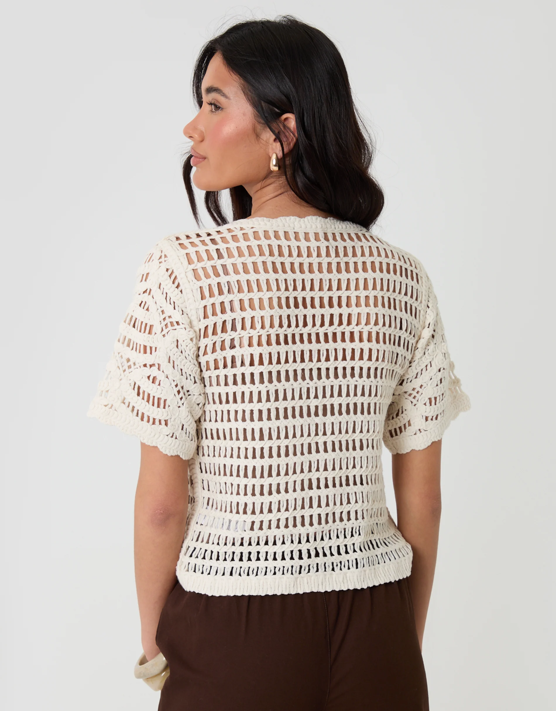 Crochet Button Up Top in Cream - Image 2