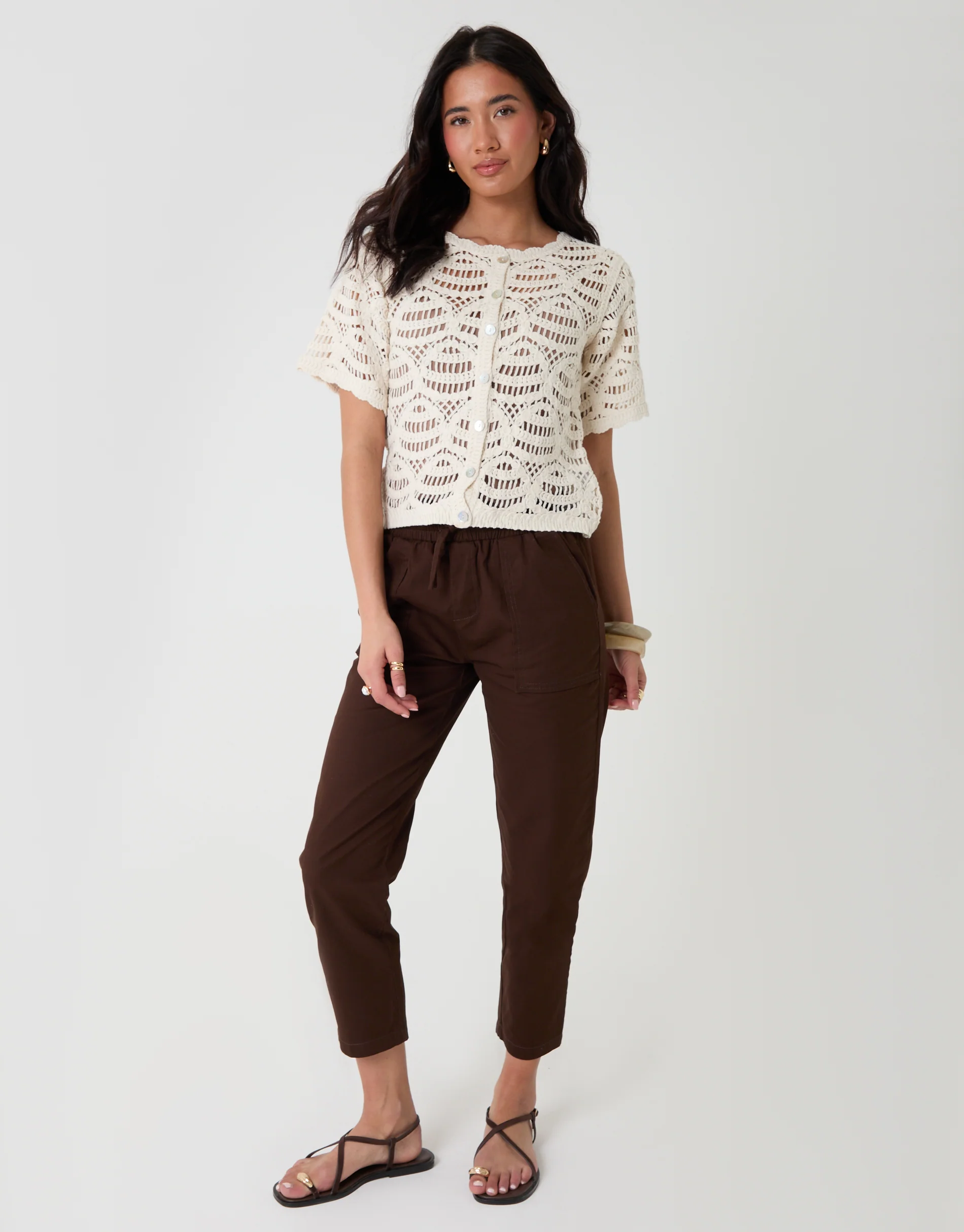 Crochet Button Up Top in Cream - Image 3