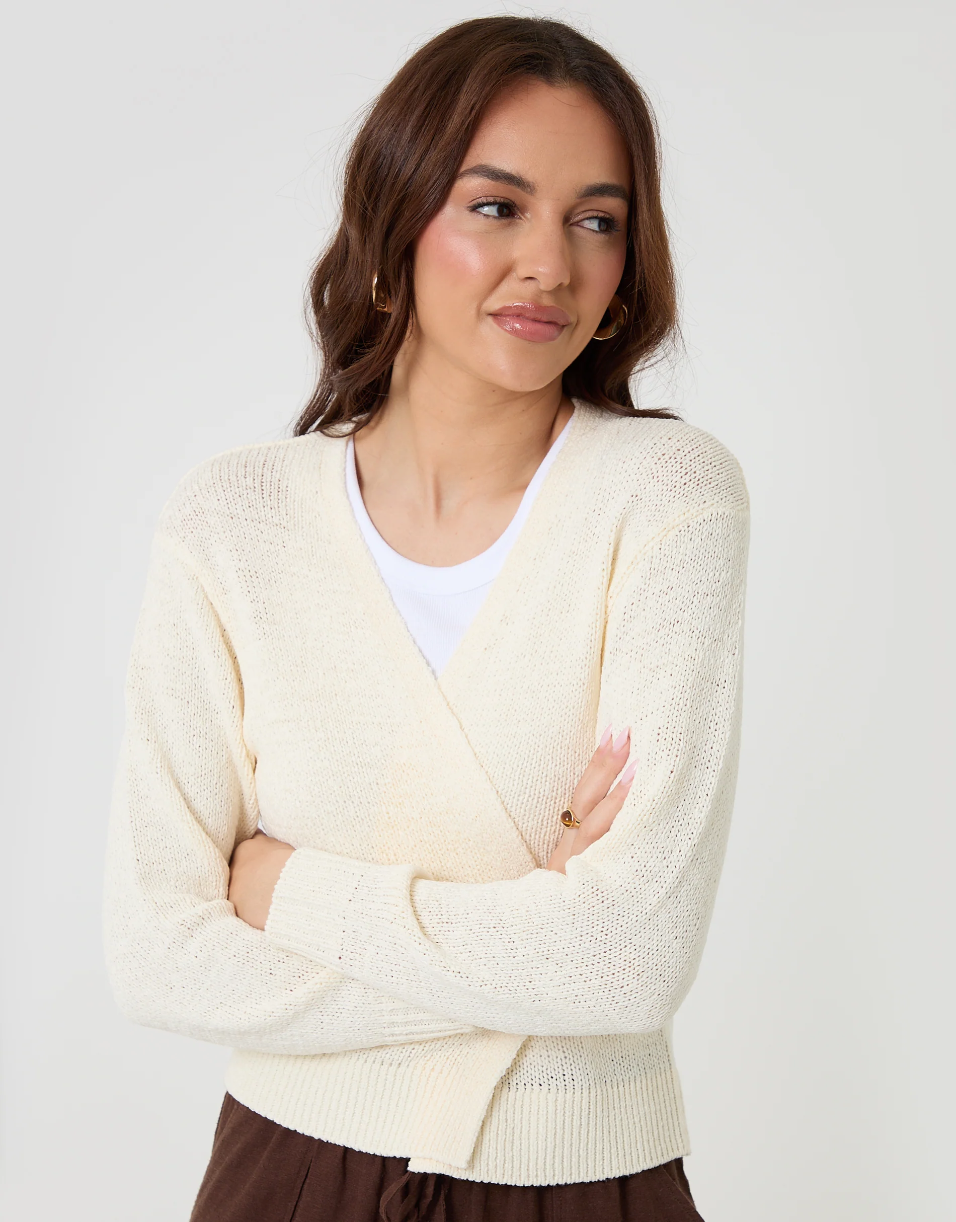 Dropped Shoulder Open Cardigan in Cream - Image 4