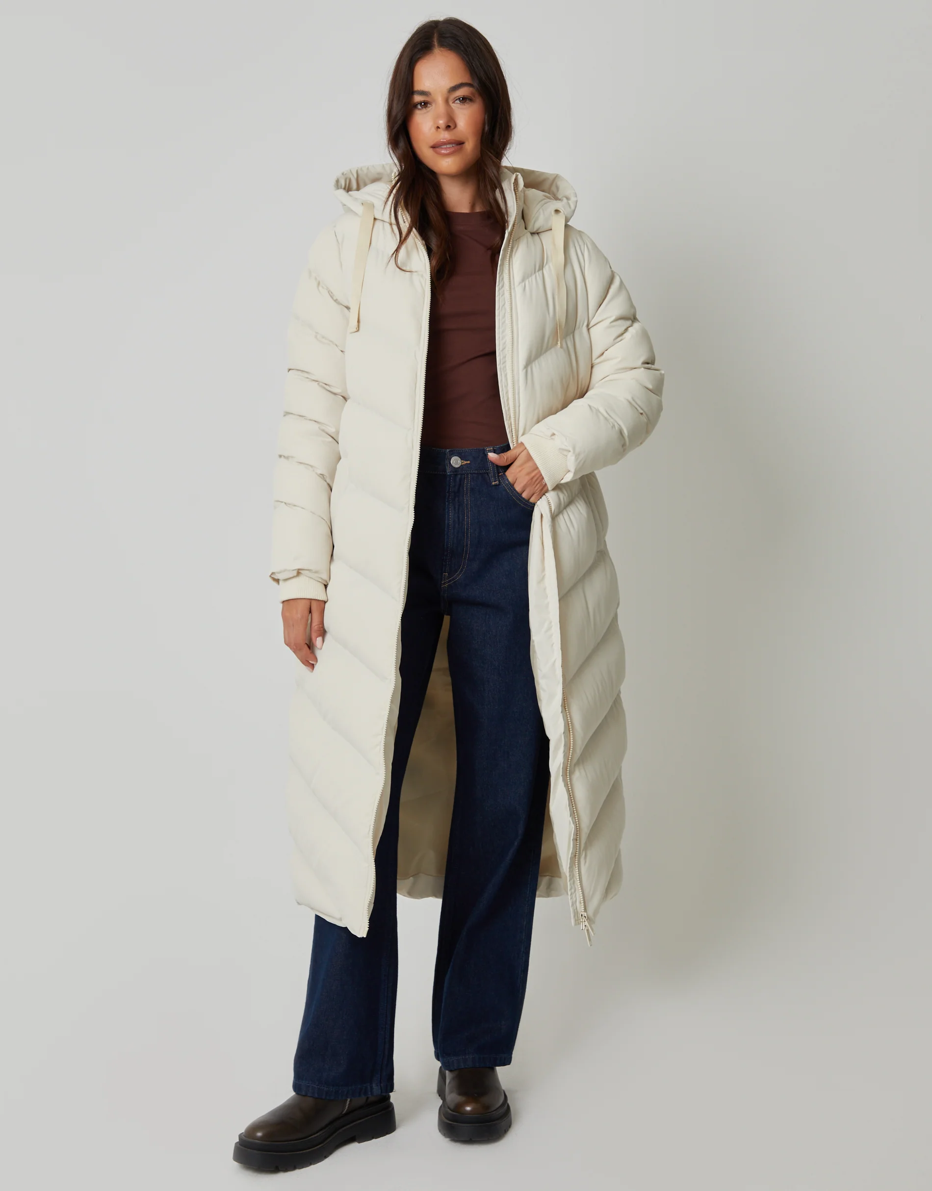 Padded Maxi Coat in Cream
