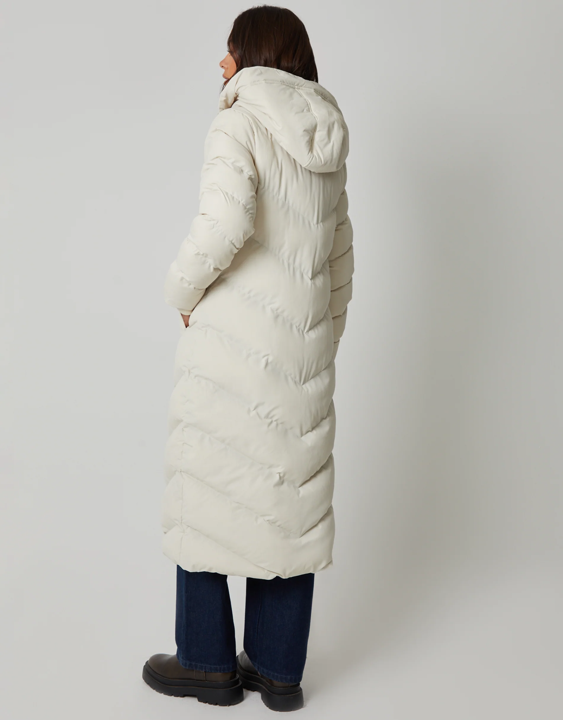 Padded Maxi Coat in Cream - Image 2