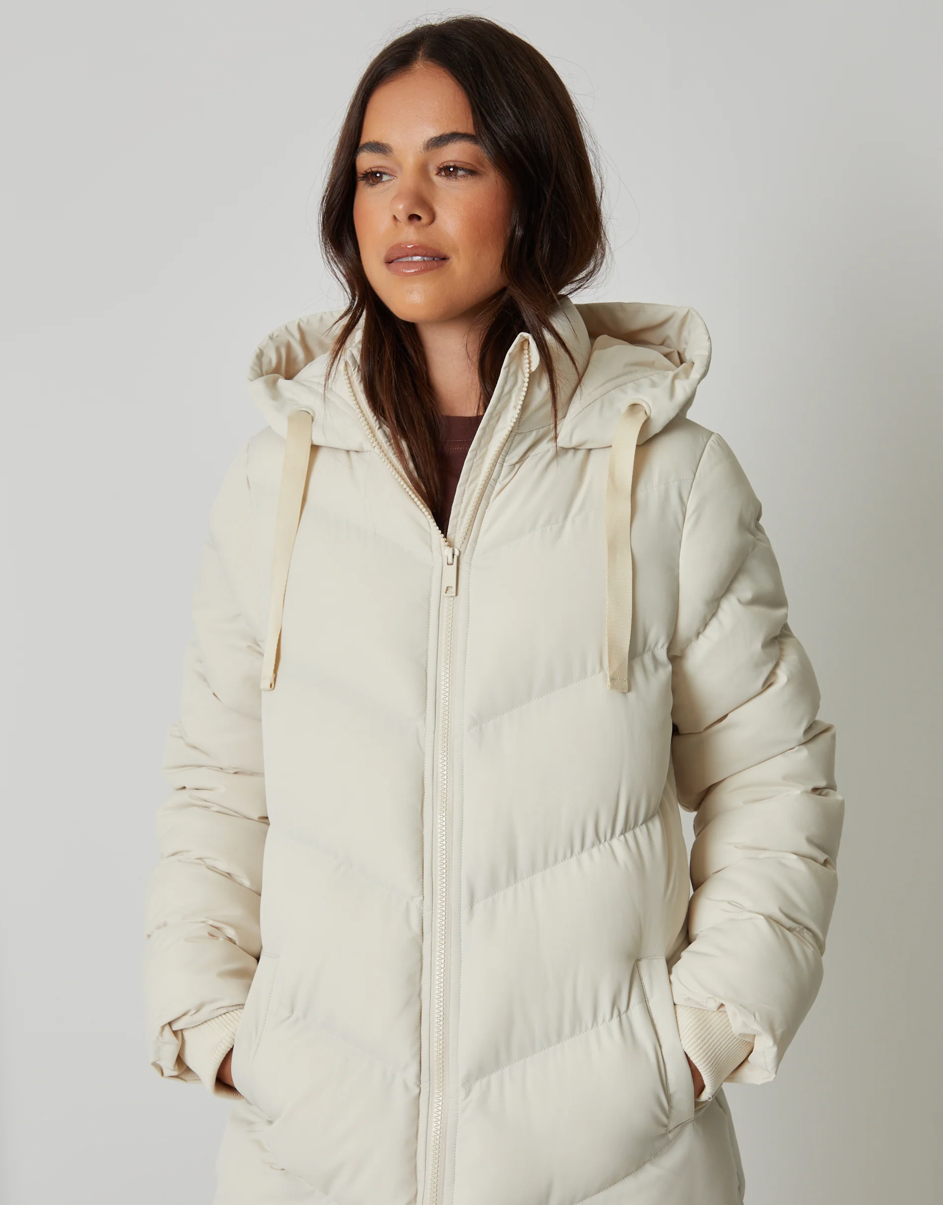 Padded Maxi Coat in Cream - Image 4