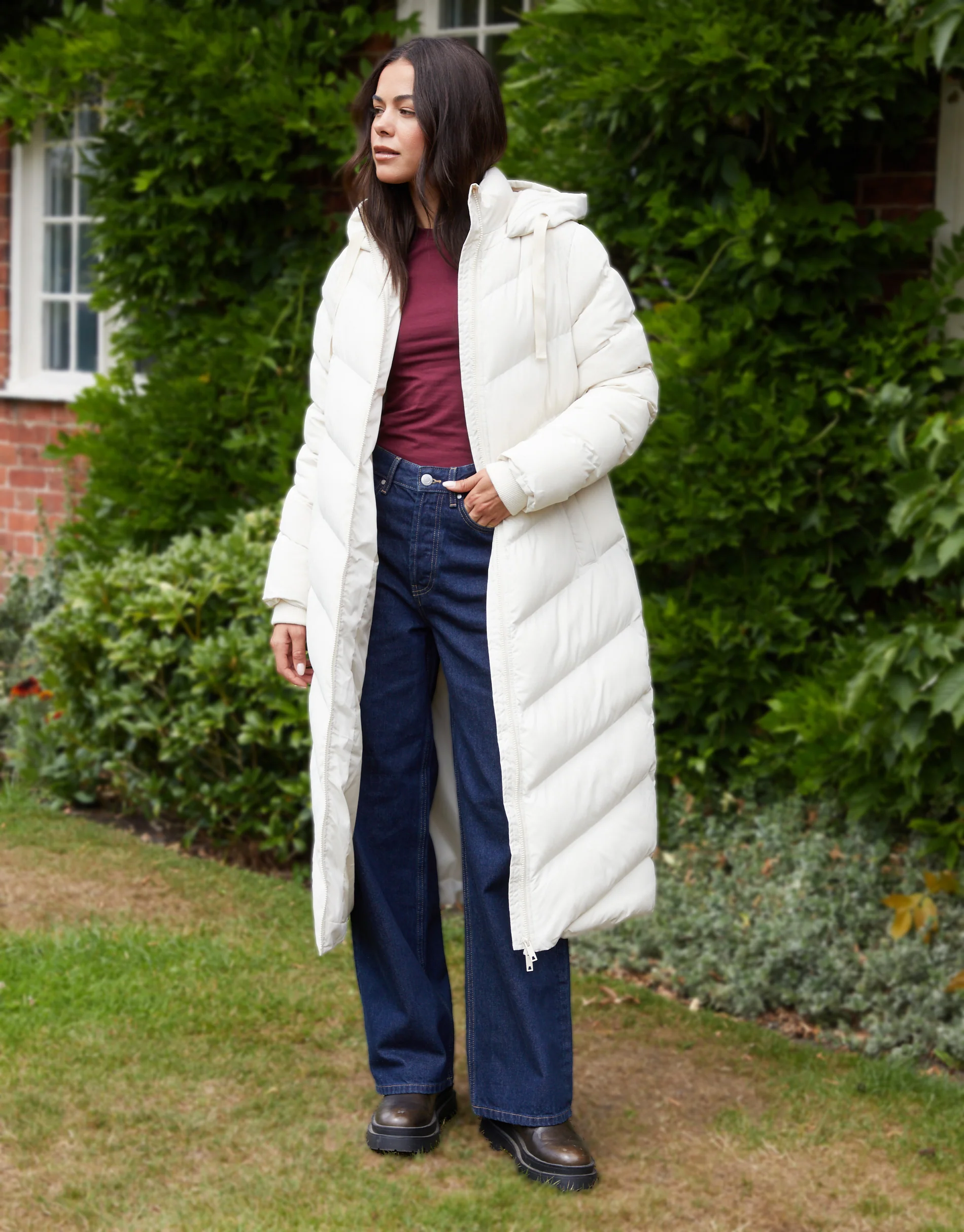 Padded Maxi Coat in Cream - Image 5