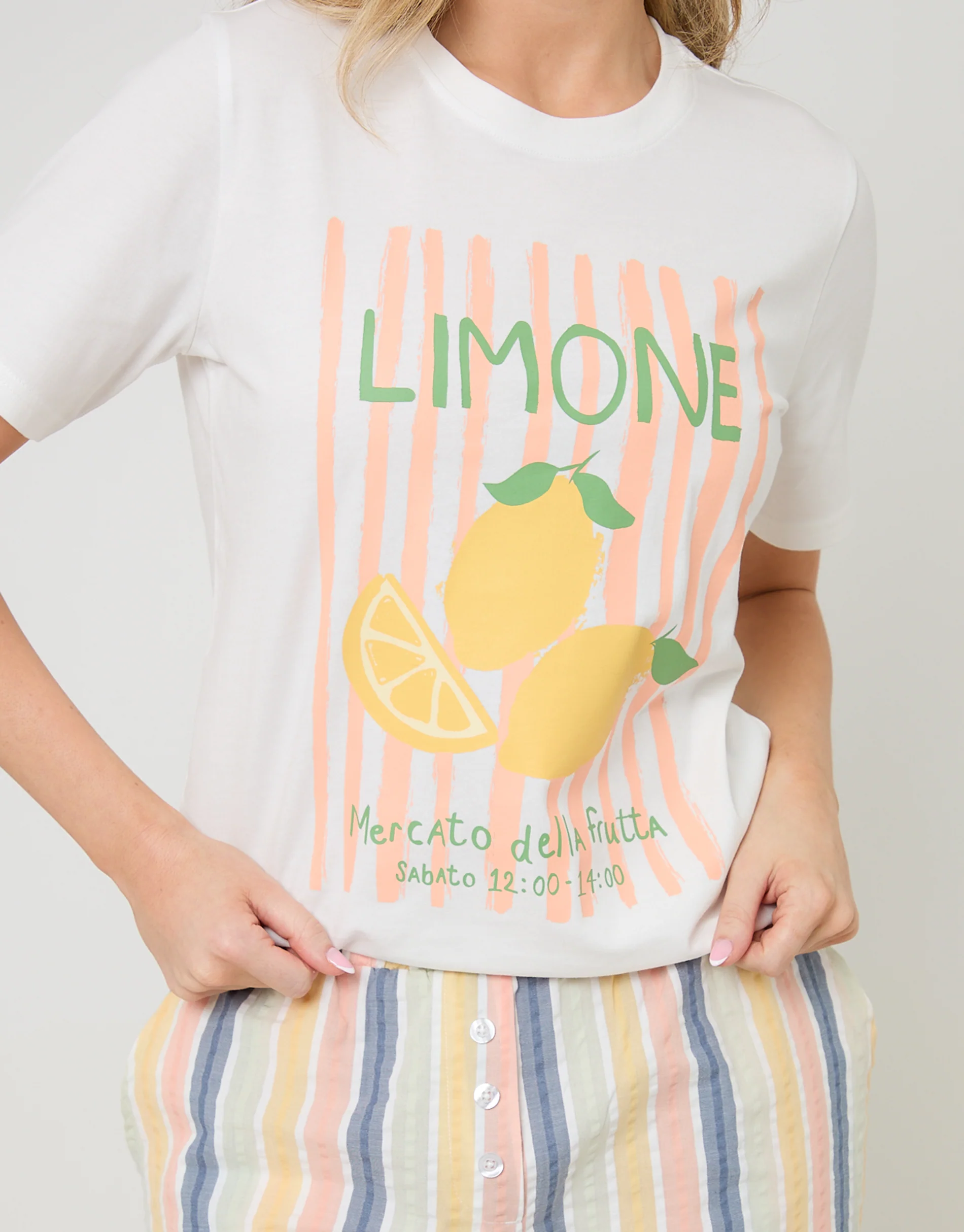 Petite Lemonade Graphic Print Cotton Pyjama Set in Cream - Image 2