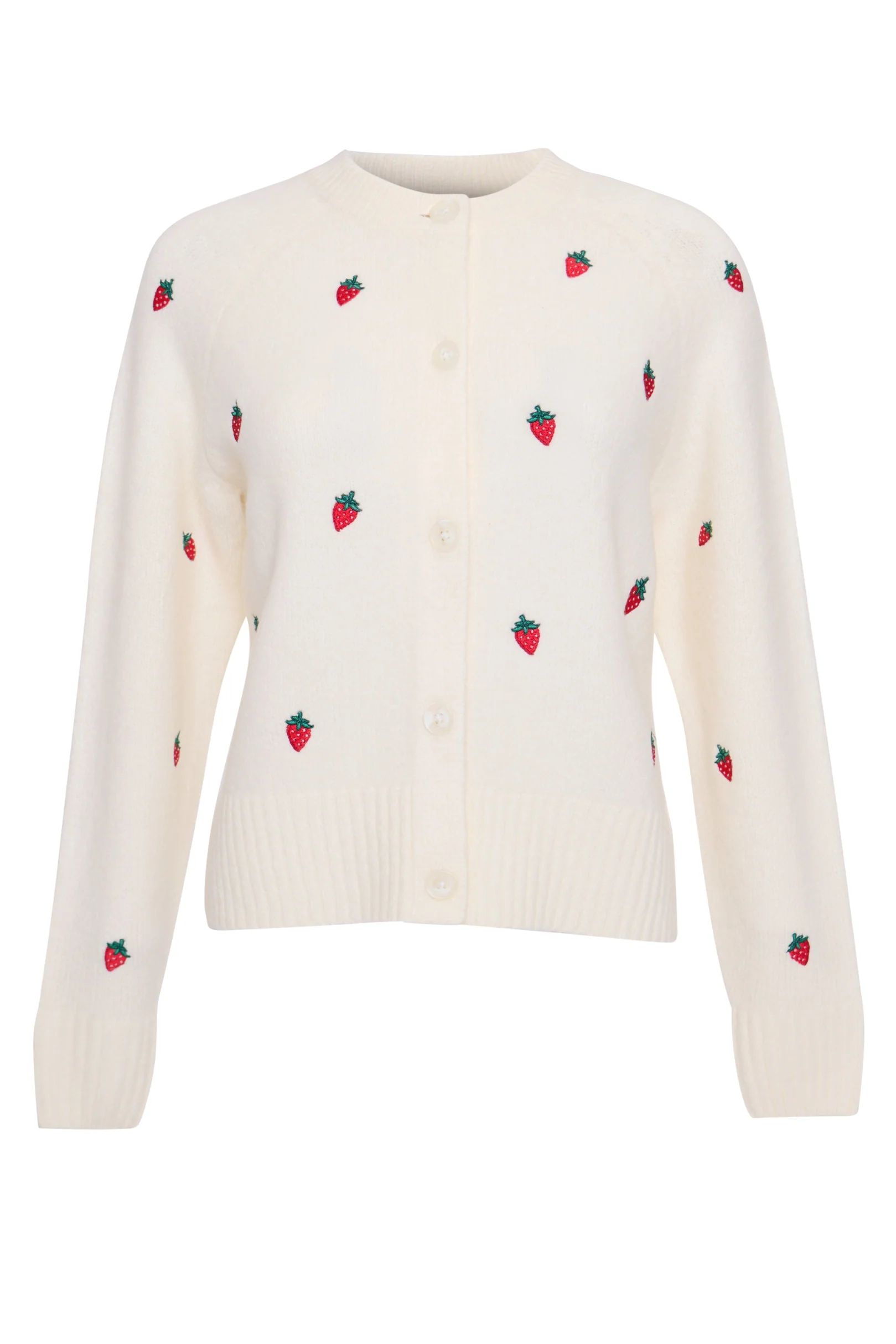 Strawberry Embroidery Crew Neck Cardigan in Cream - Image 7