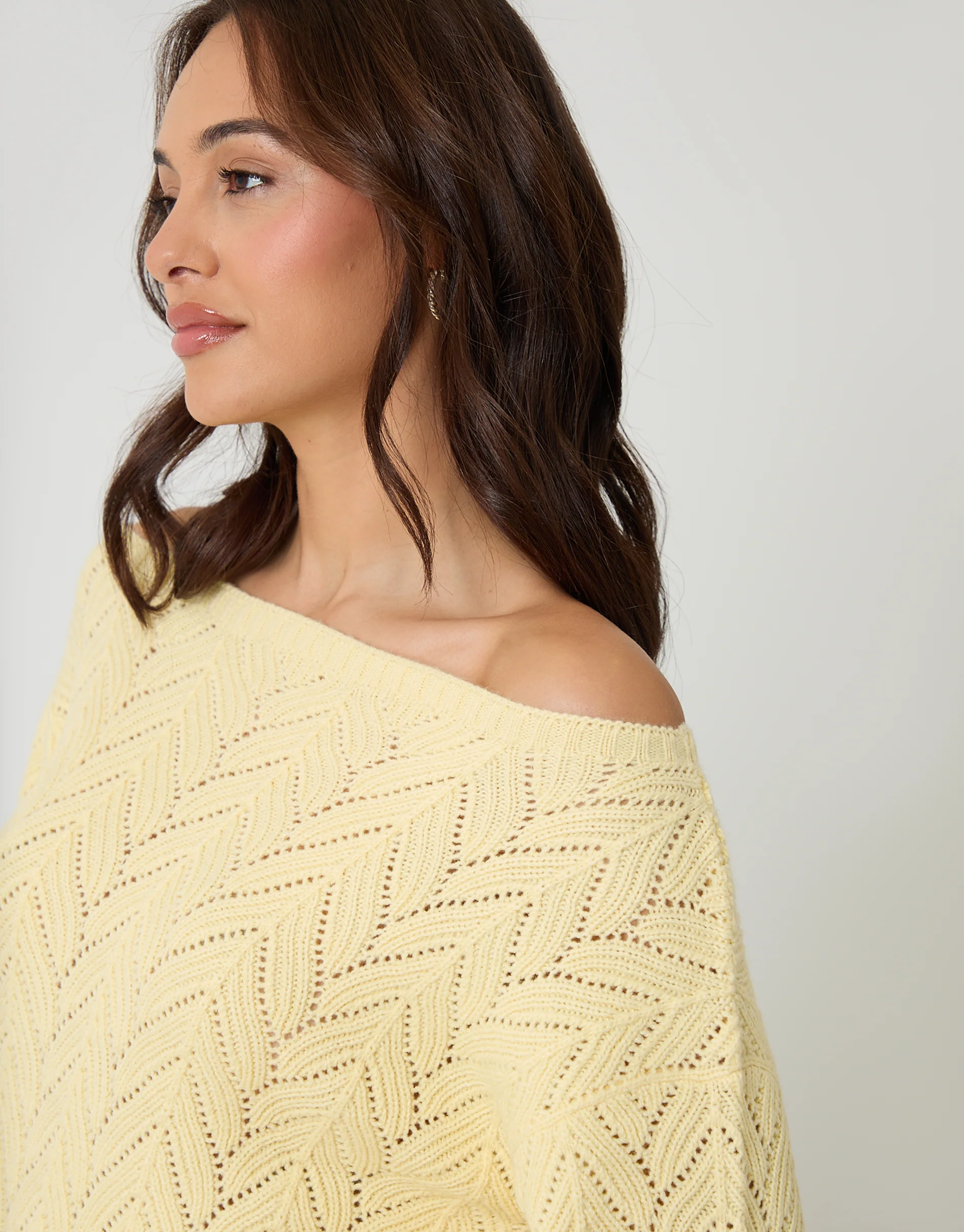 2 Pack Pointelle Knit Slash Neck Jumpers in Cream & Yellow - Image 3