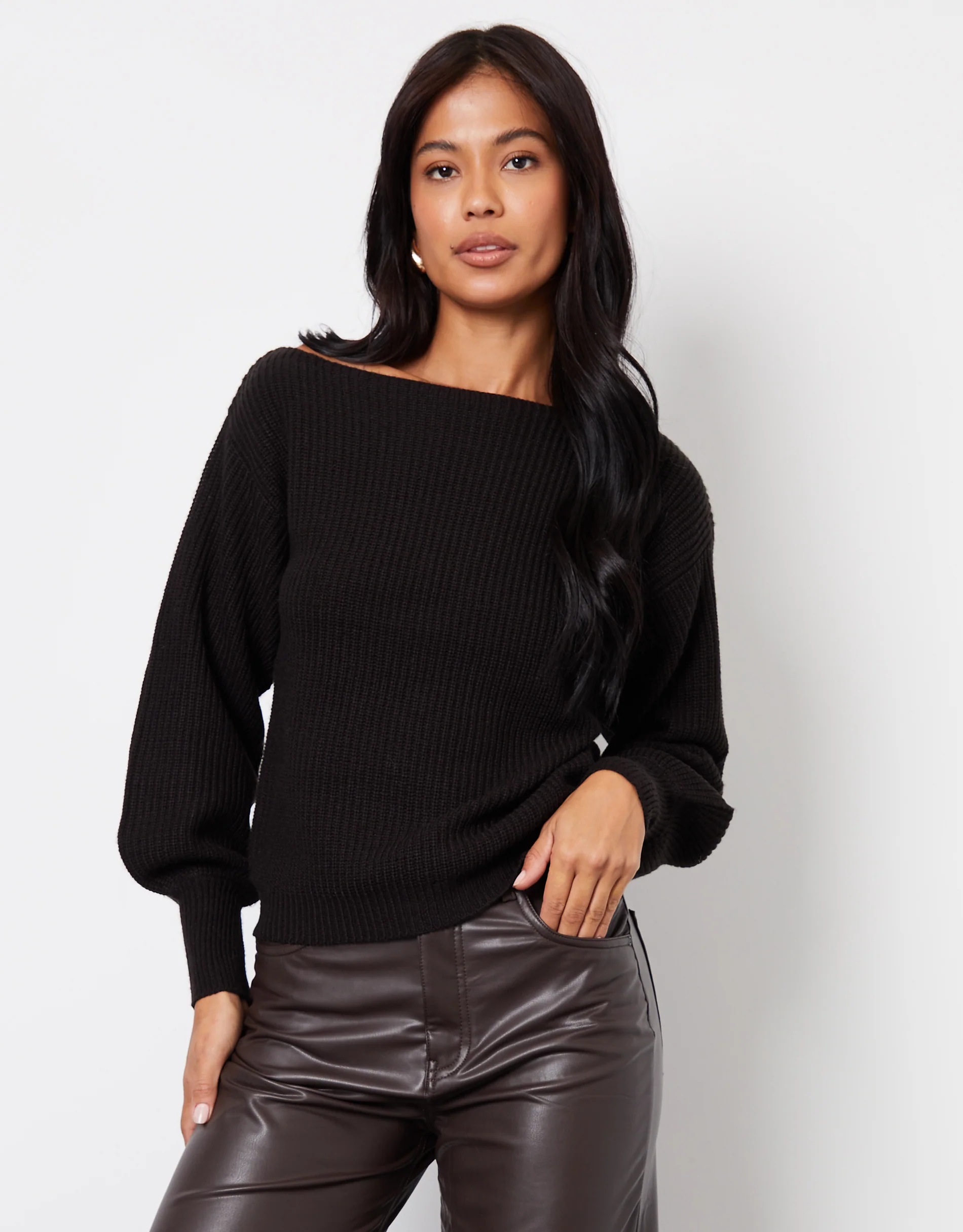 2 Pack Soft Slash Neck Jumpers in Ecru & Black - Image 2