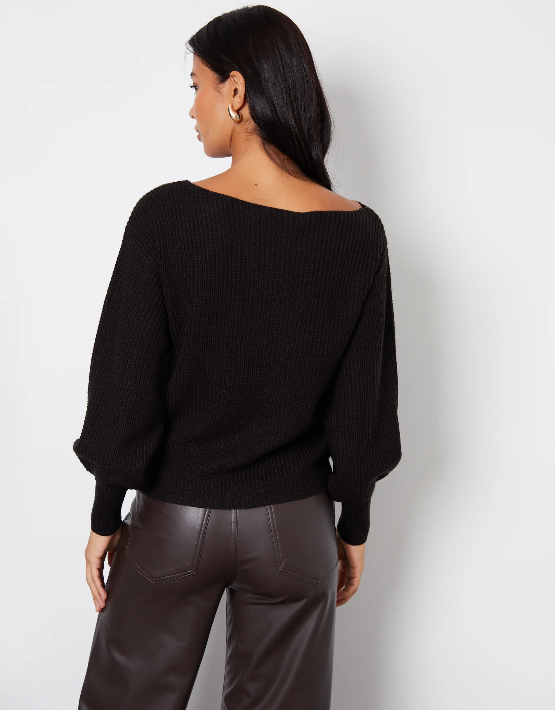 2 Pack Soft Slash Neck Jumpers in Ecru & Black - Image 3
