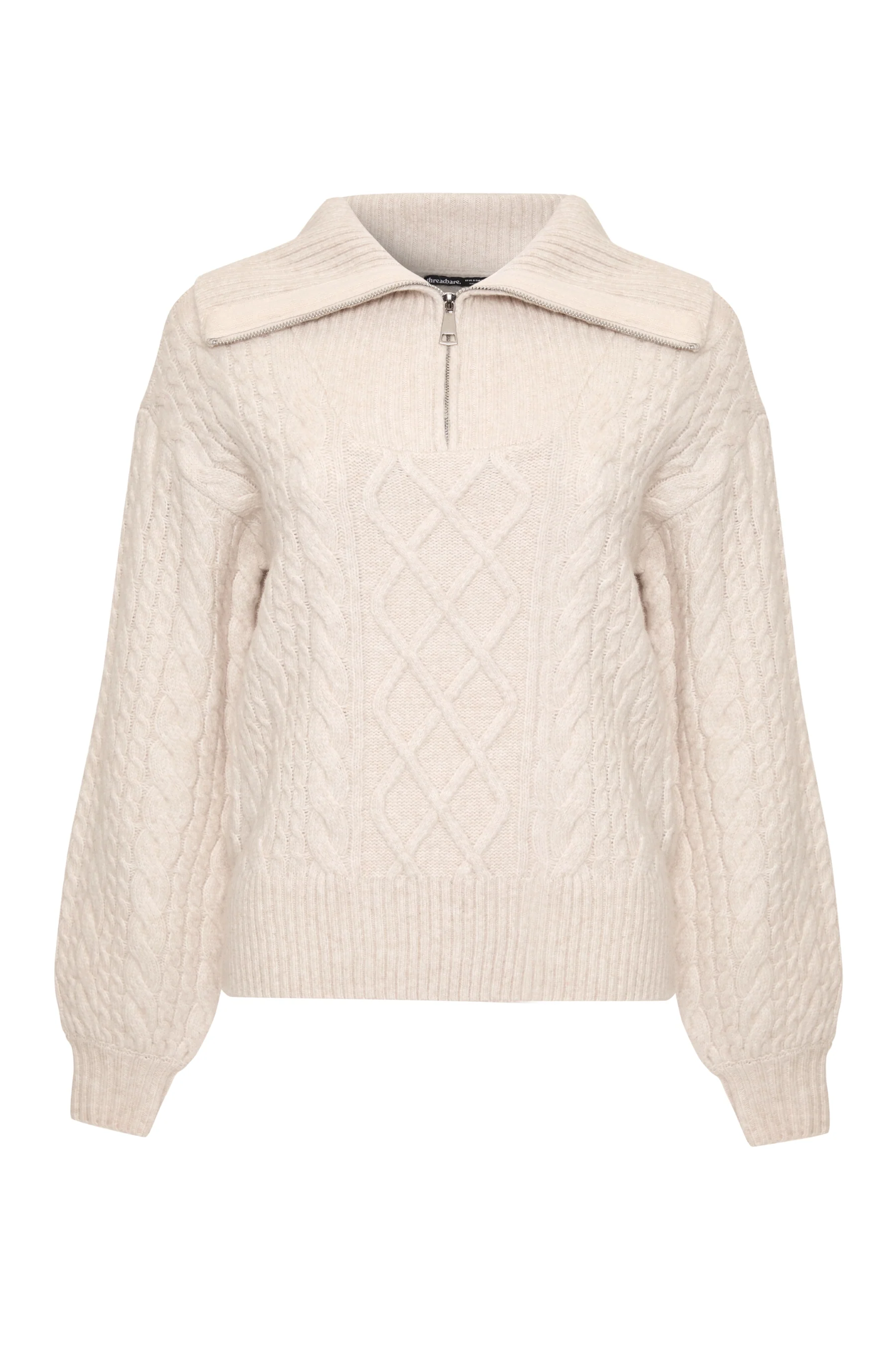 Cable Knit Quarter Zip Jumper in Ecru - Image 5