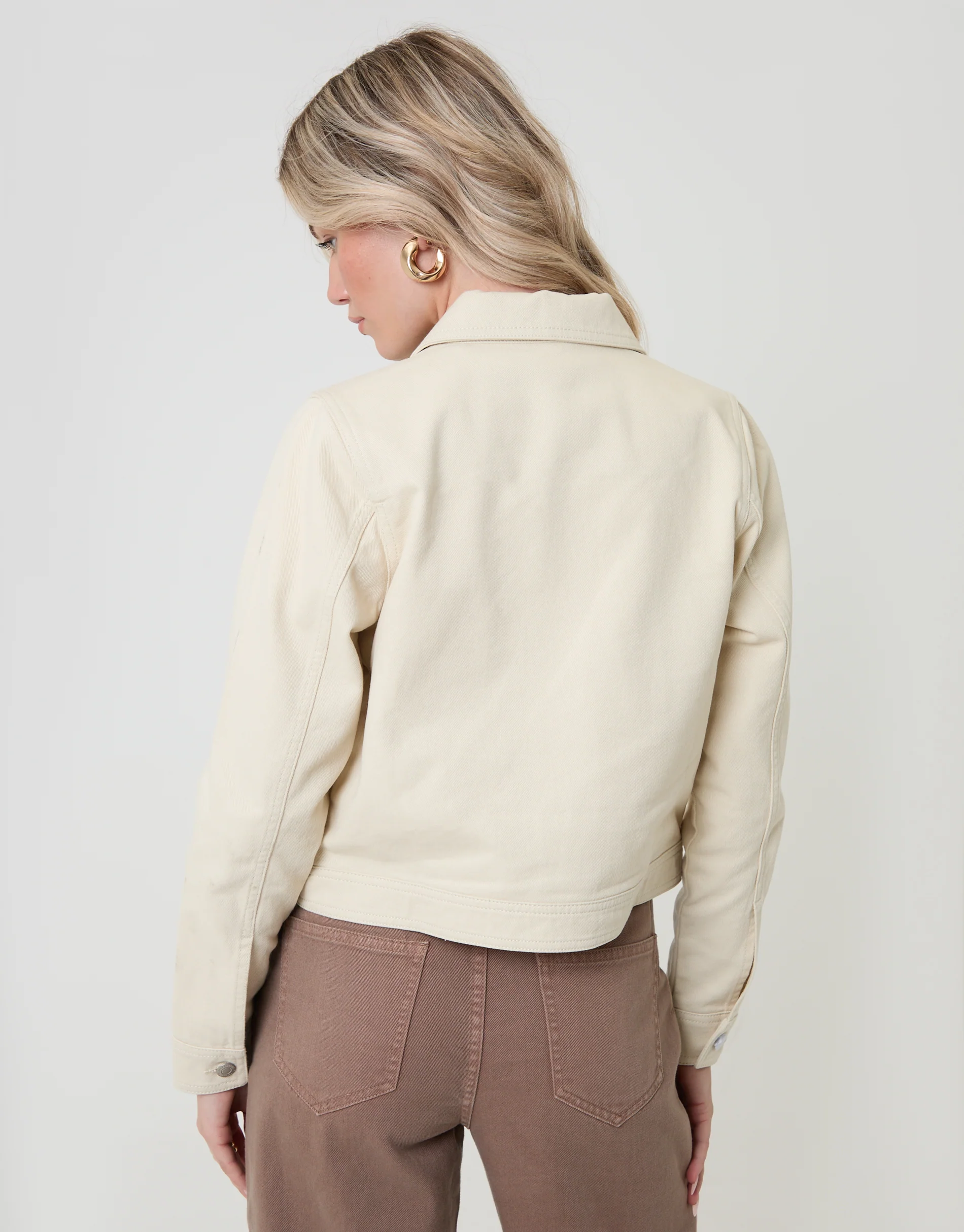 Denim Jacket with Patch Pockets in Ecru - Image 2