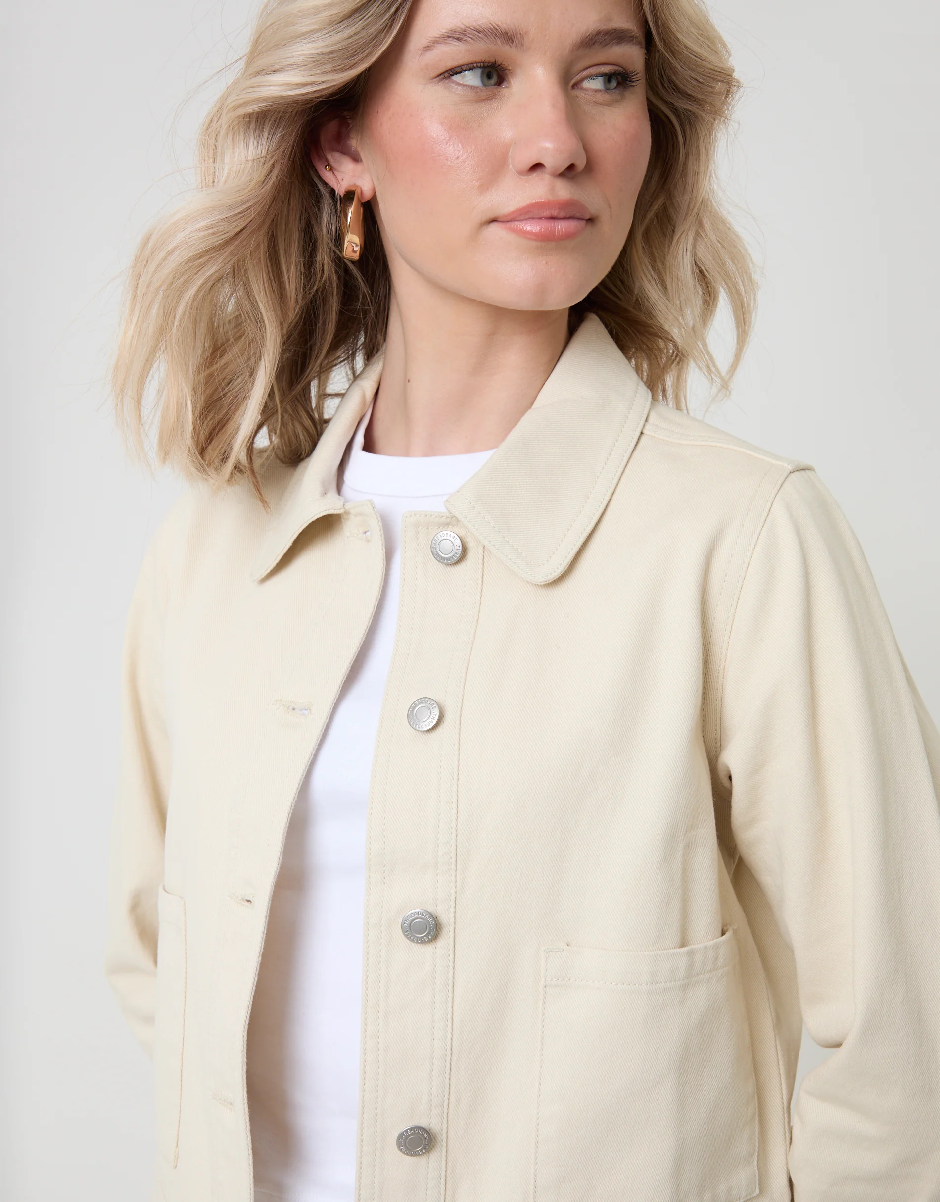 Denim Jacket with Patch Pockets in Ecru - Image 4