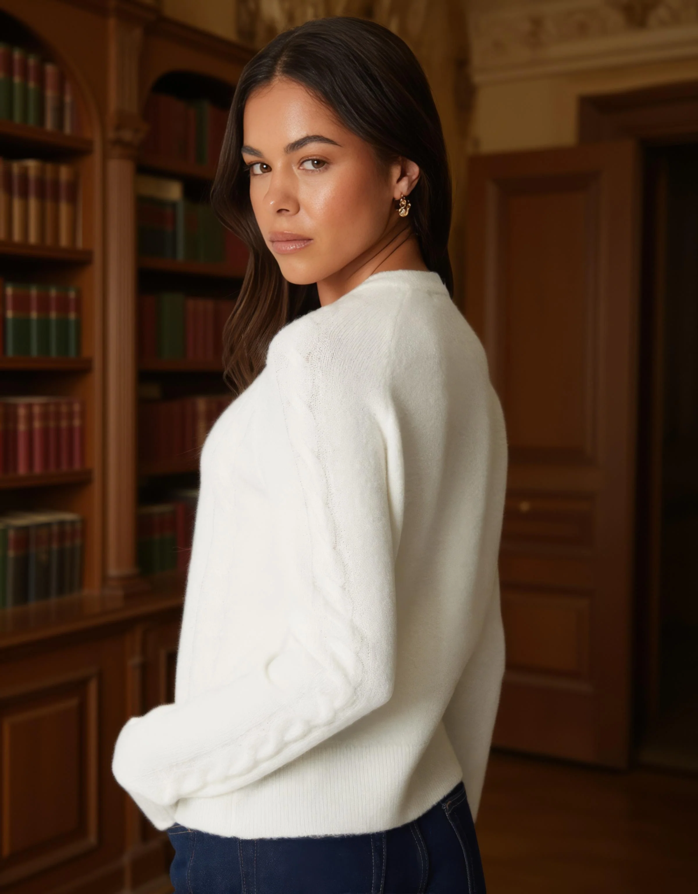 Knitted Floral Embroidery Cardigan in Ecru - Image 2