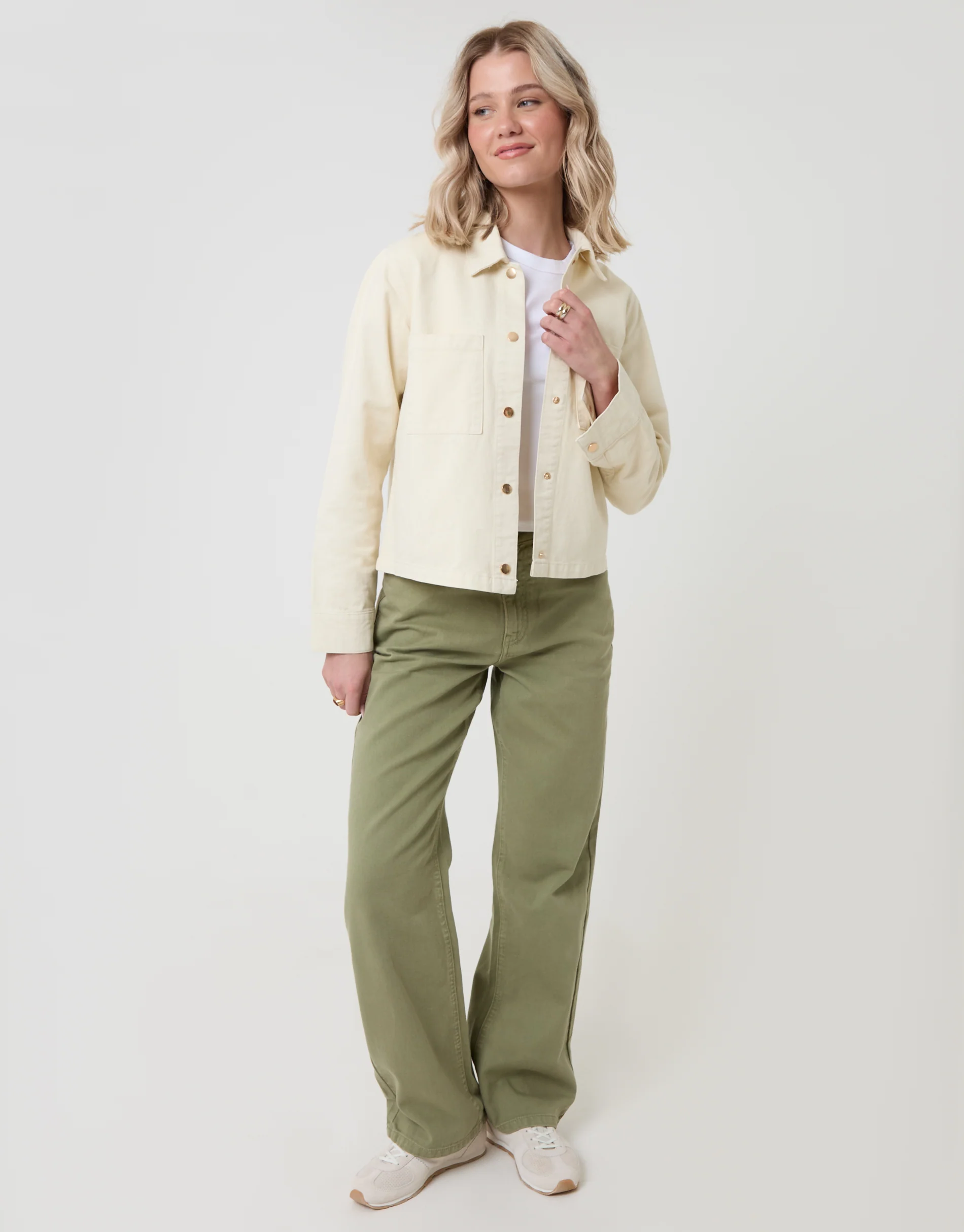 Patch Pocket Denim Shacket in Ecru - Image 3