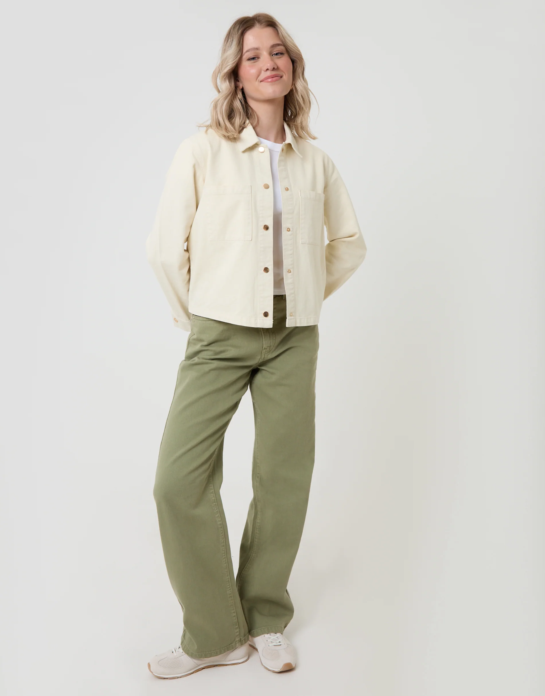 Patch Pocket Denim Shacket in Ecru - Image 4