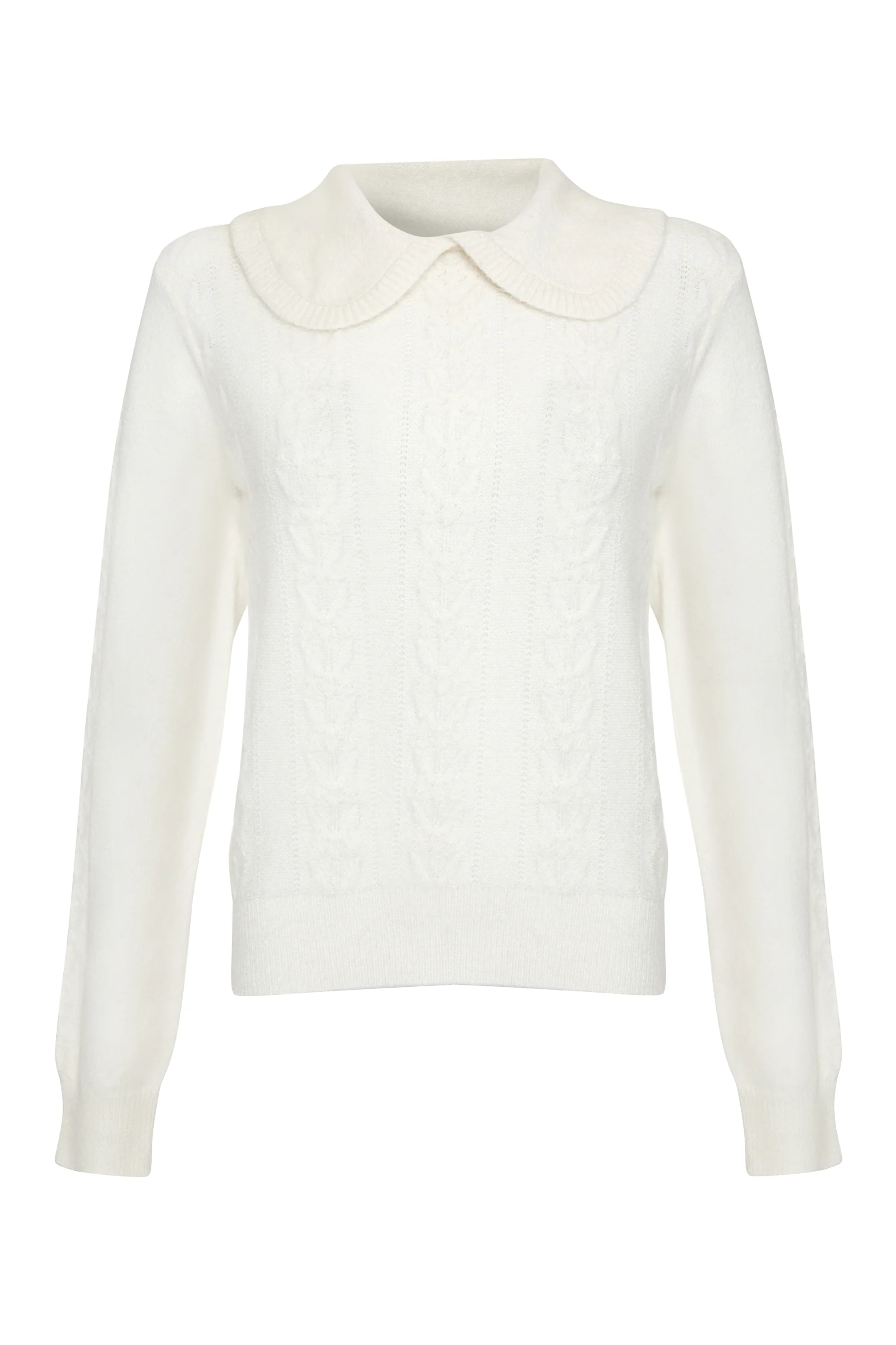 Peter Pan Collar Cable Knit Jumper in Ecru - Image 6