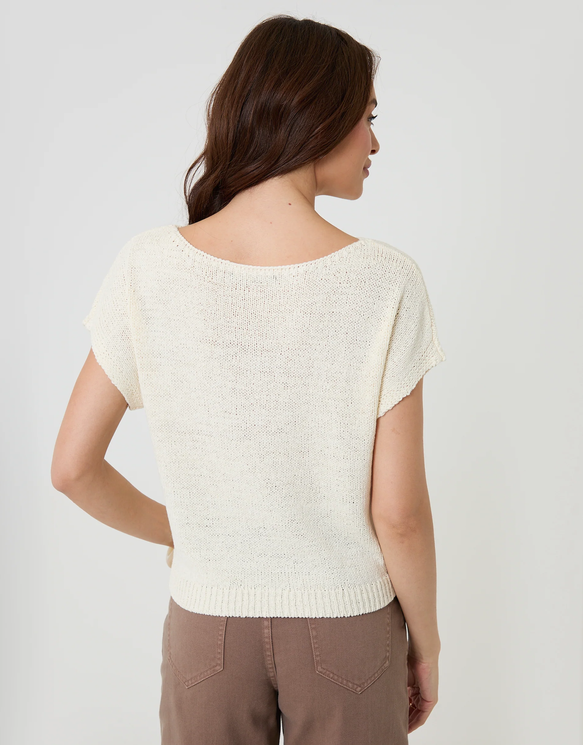 Slash Neck Short Sleeve Jumper in Ecru - Image 2