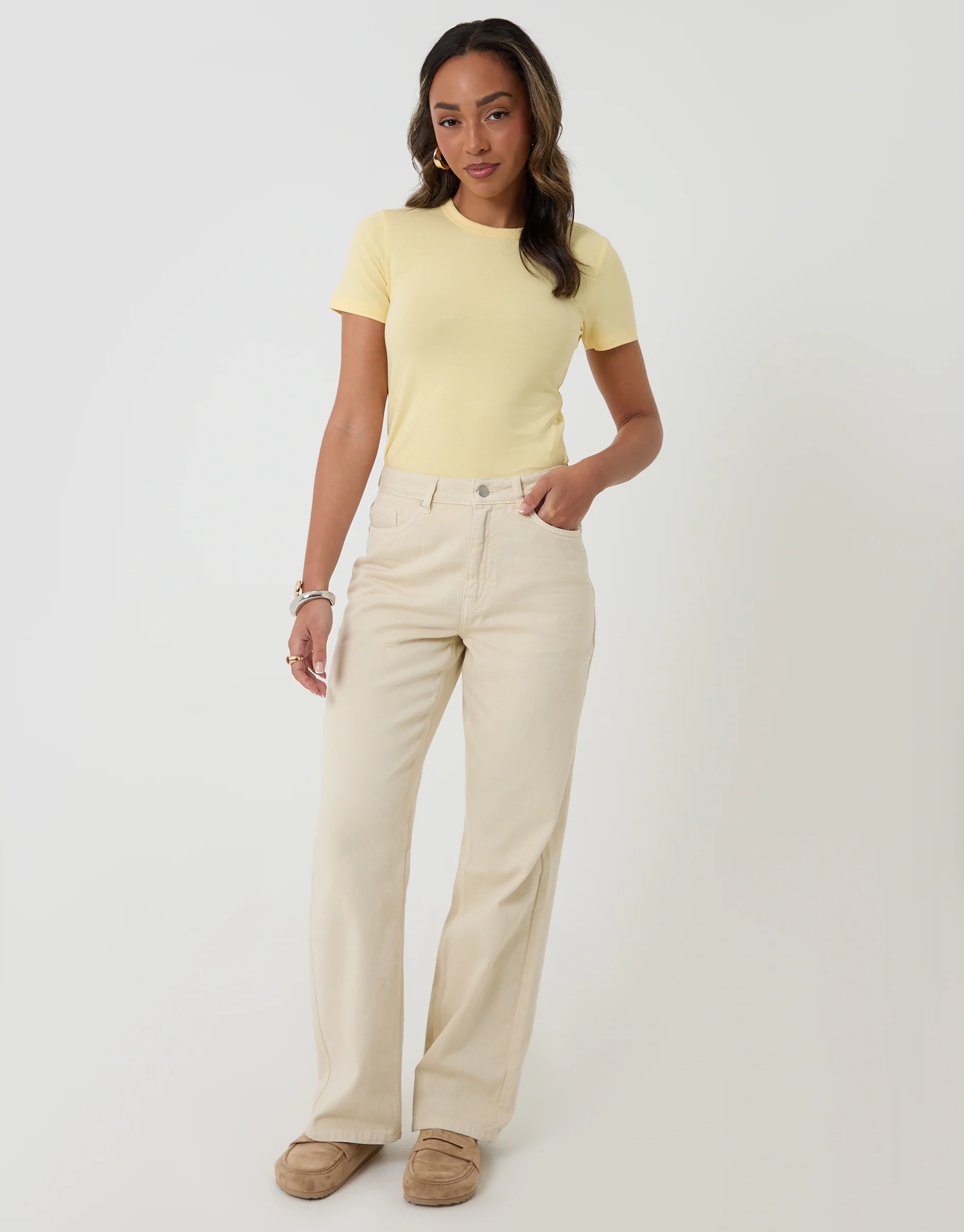 Straight Leg Jeans in Ecru - Image 6