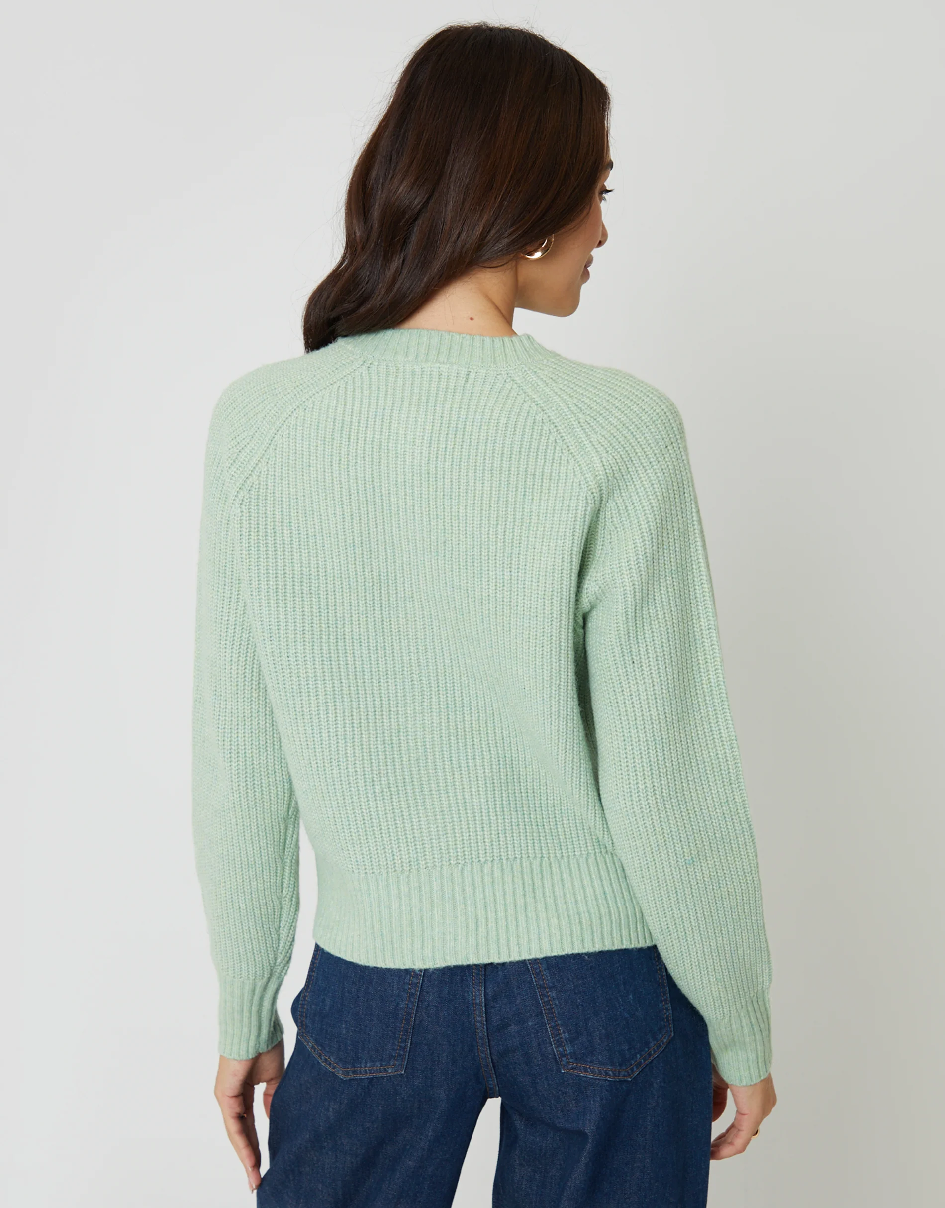 Chunky Knit Button Up Cardigan in Green - Image 3