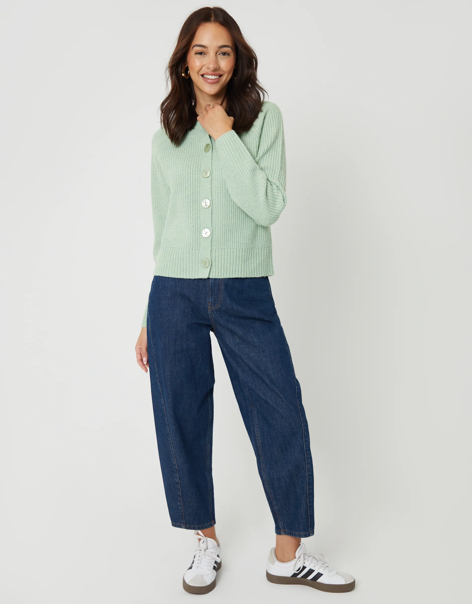 Chunky Knit Button Up Cardigan in Green - Image 4