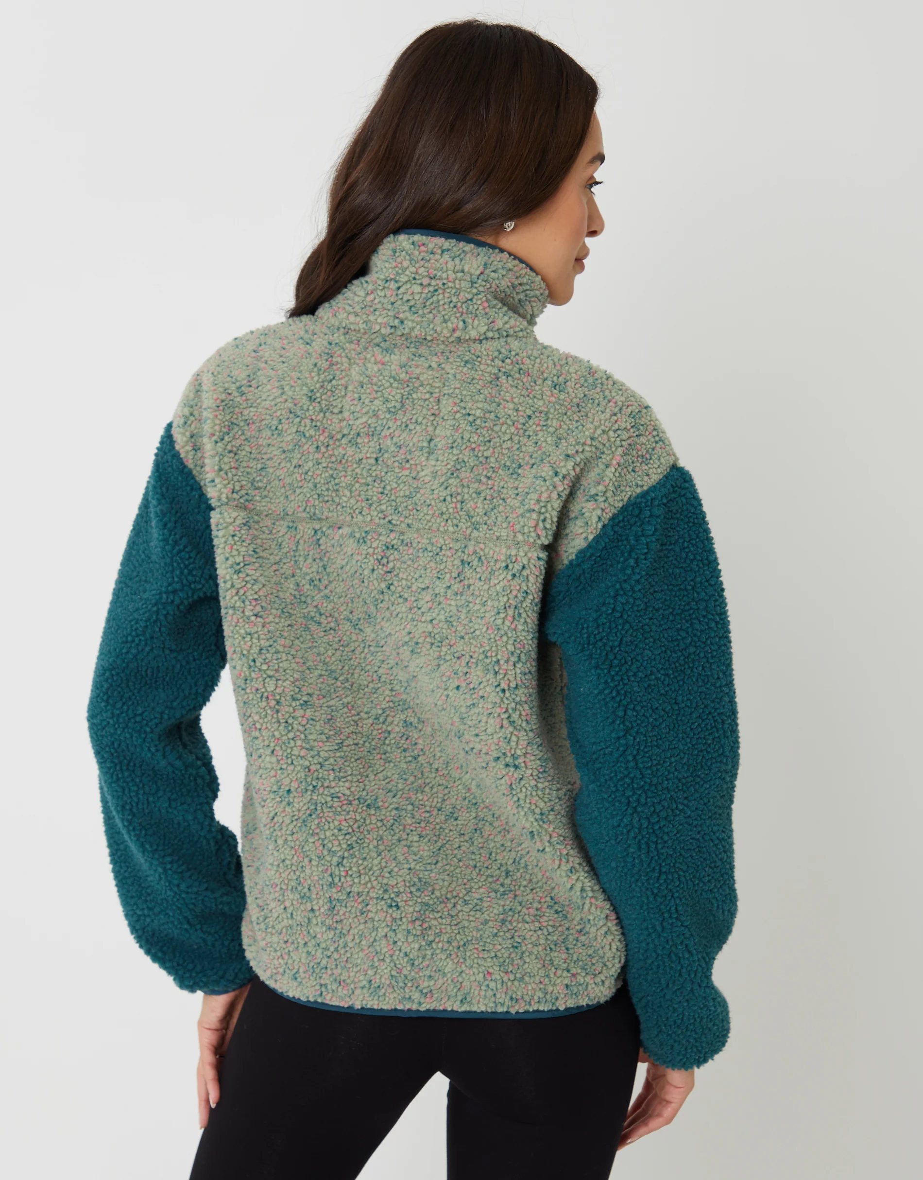 Colourblock Snap Borg Fleece in Green - Image 5