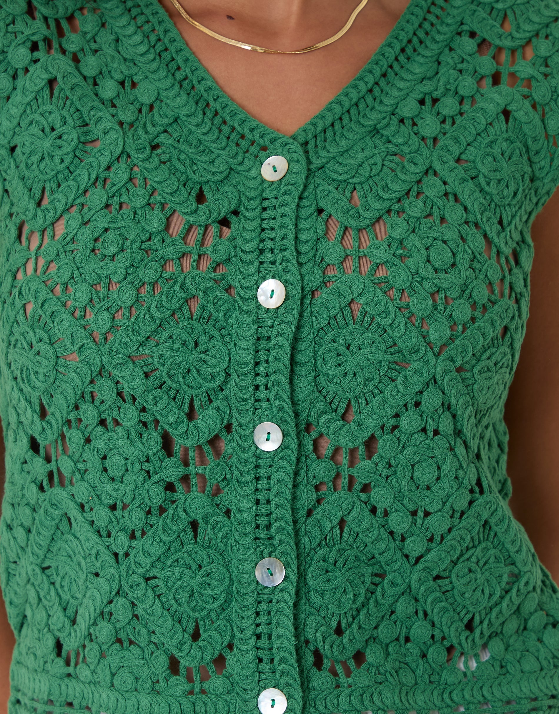 Crochet Button Up Vest in Green - Image 5