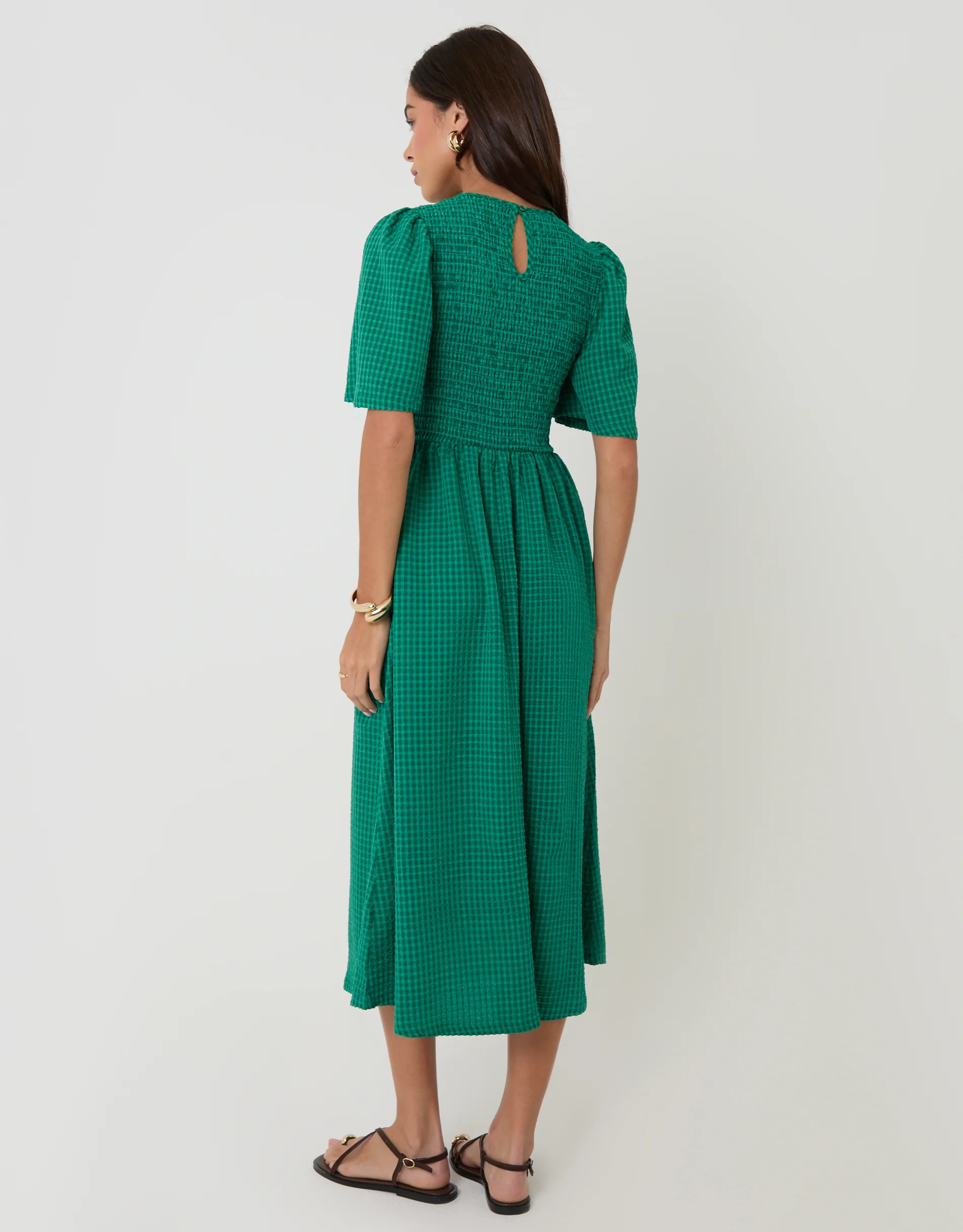 Angel Sleeve Midaxi Dress in Green Gingham - Image 2