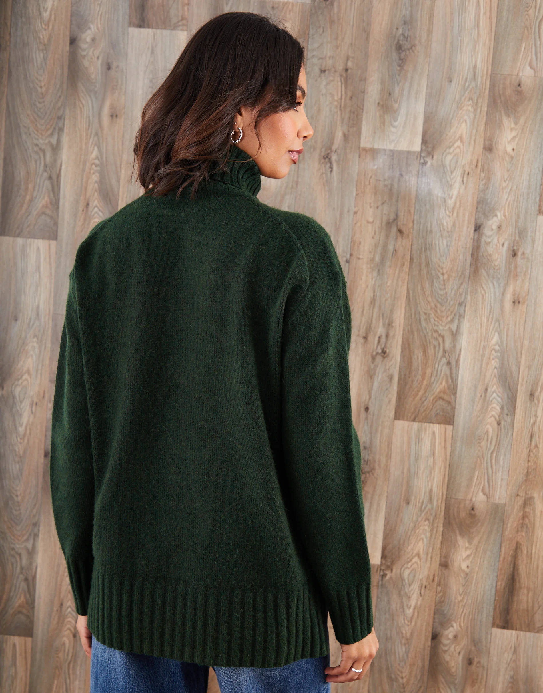 Oversized Roll Neck Jumper in Green - Image 2