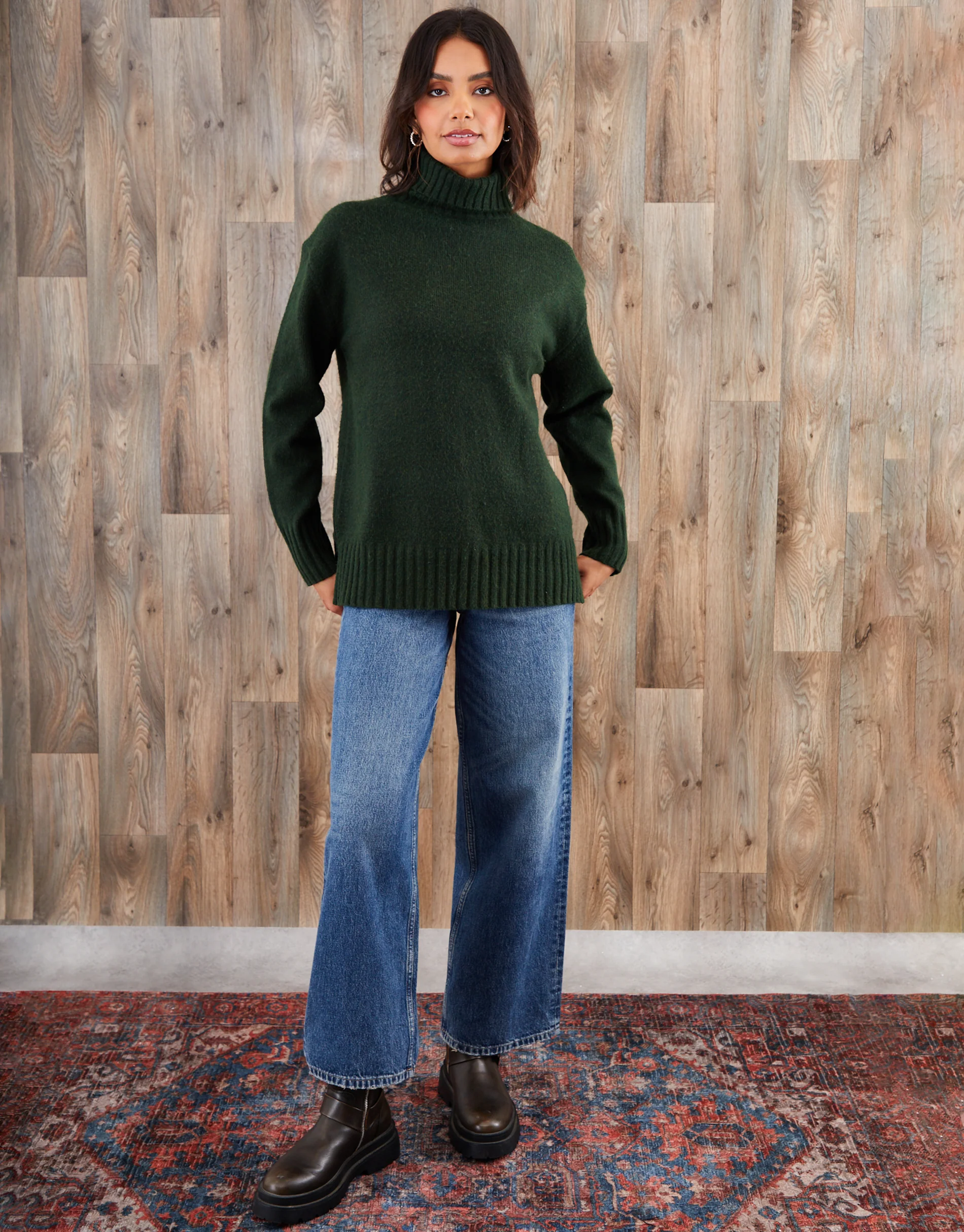 Oversized Roll Neck Jumper in Green - Image 3