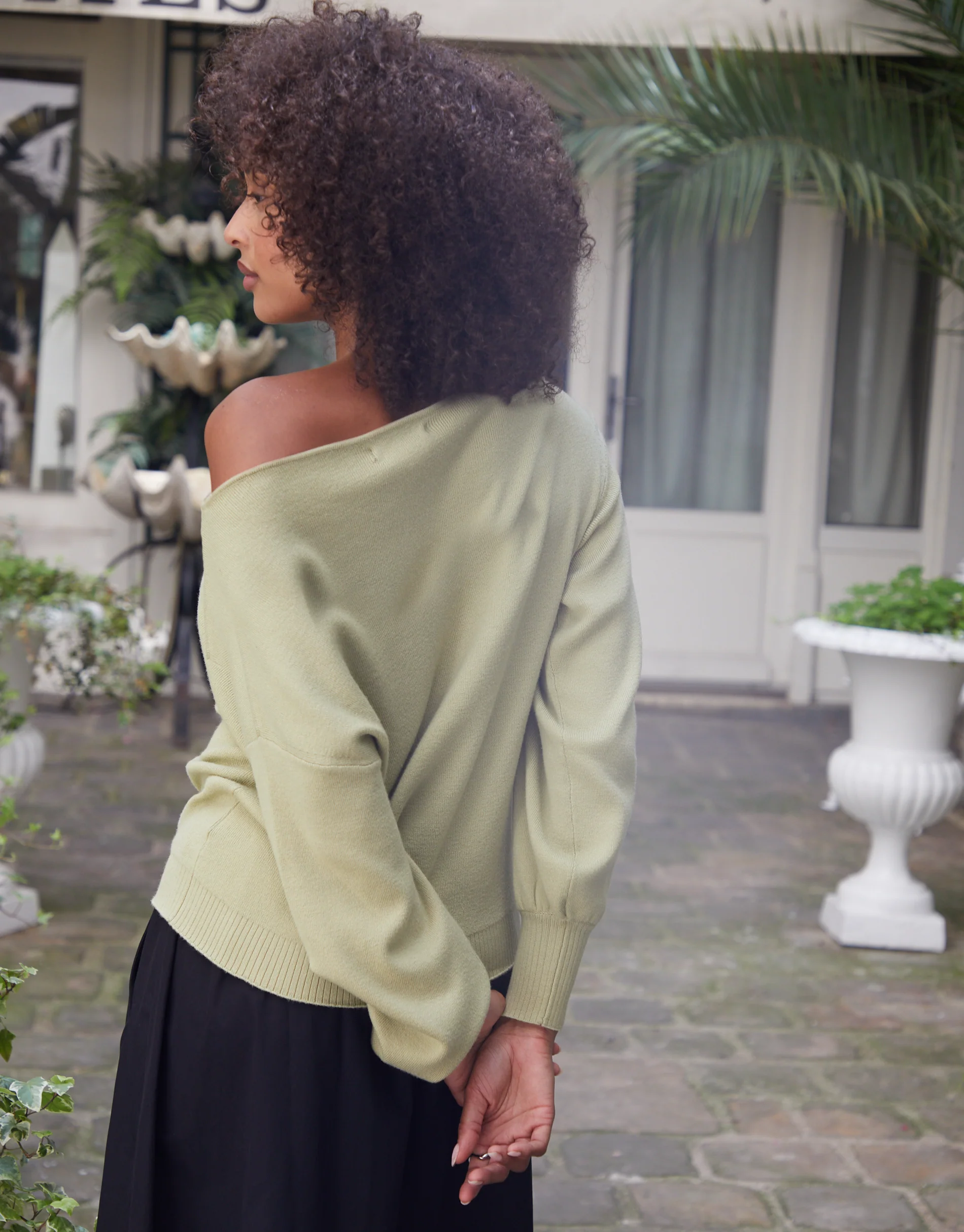 Soft Slash Neck Jumper in Green - Image 2