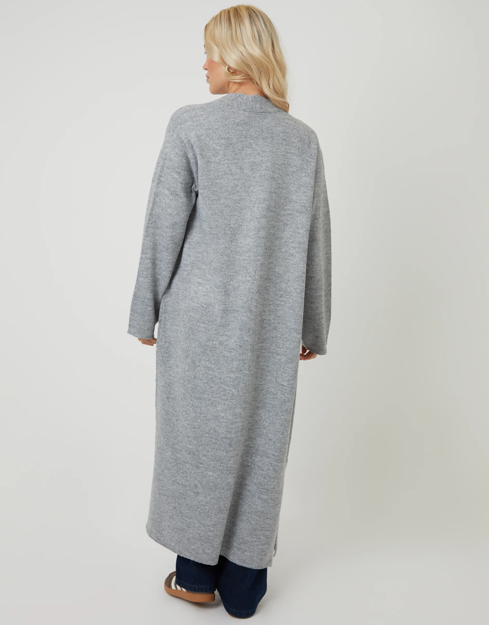 Dropped Shoulder Knitted Coatigan in Grey - Image 4
