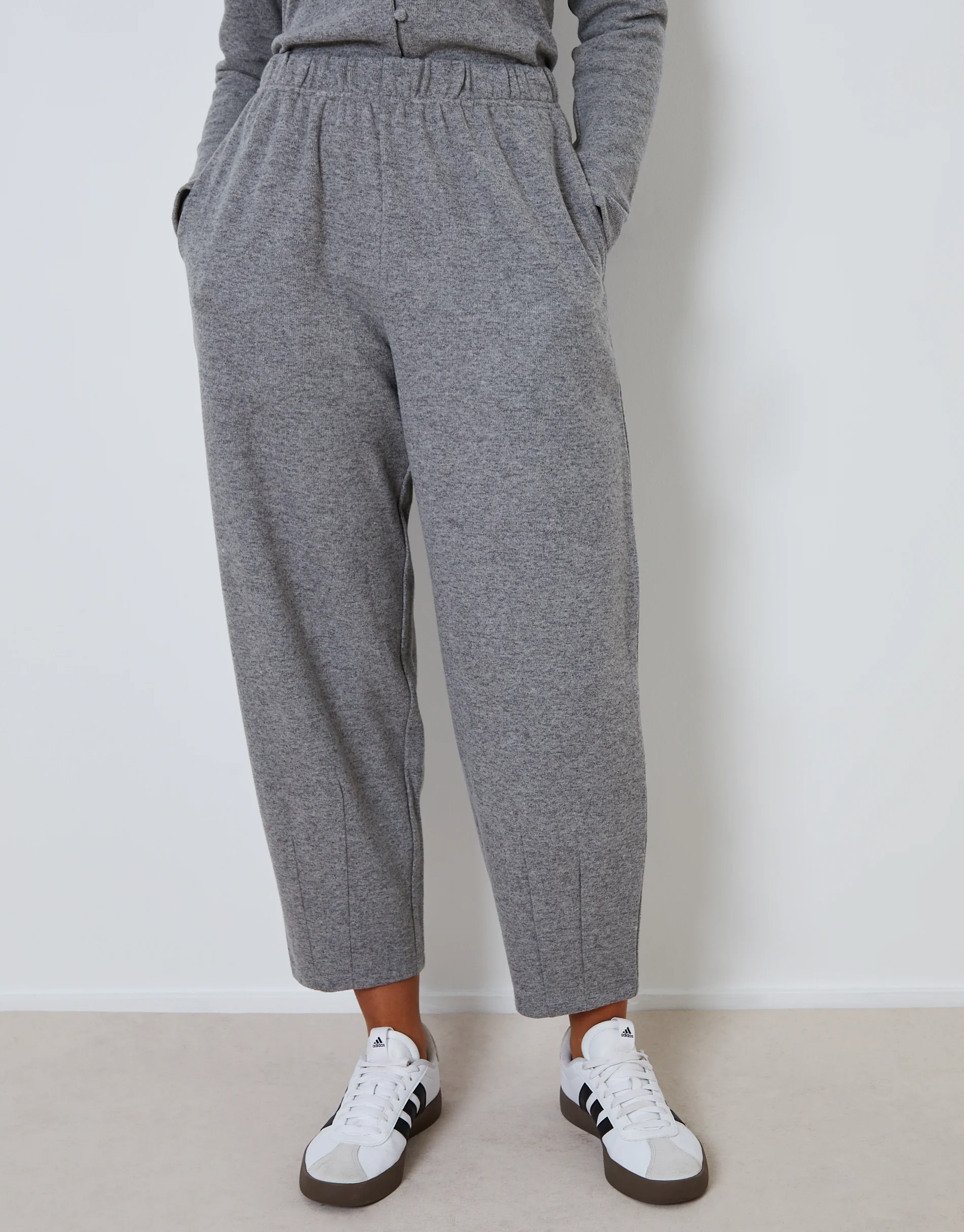High Waisted Ribbed Barrel Leg Joggers in Grey - Image 2