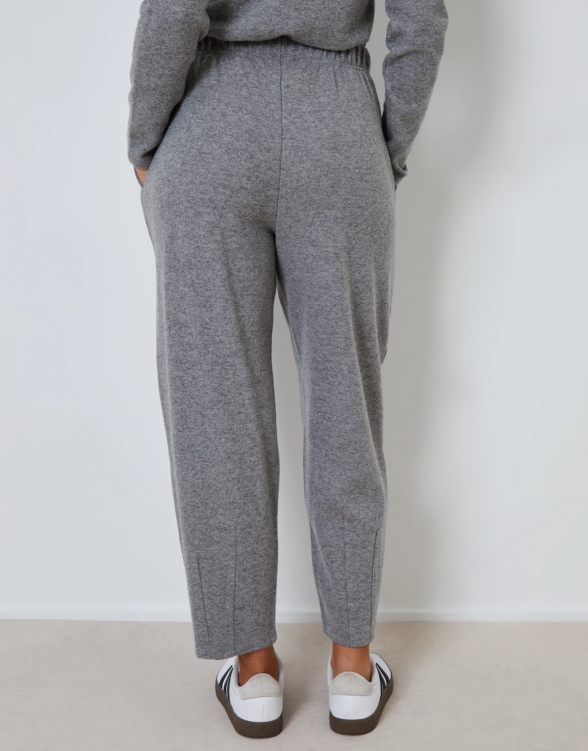 High Waisted Ribbed Barrel Leg Joggers in Grey - Image 4