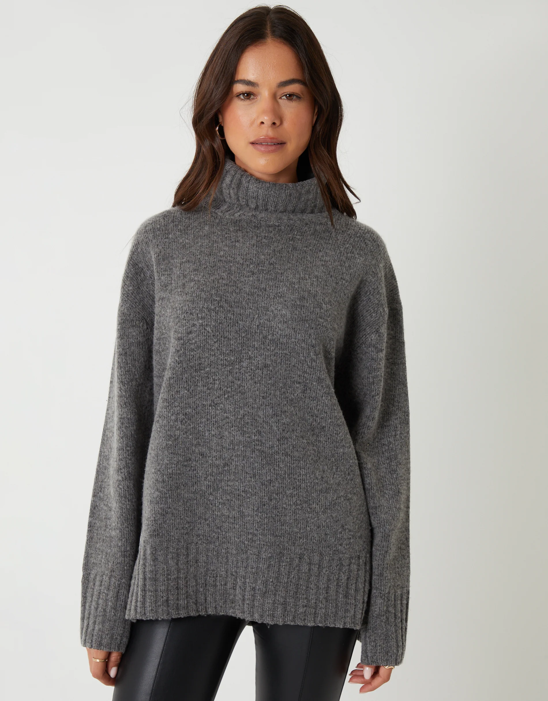 Oversized Roll Neck Jumper in Grey - Image 2