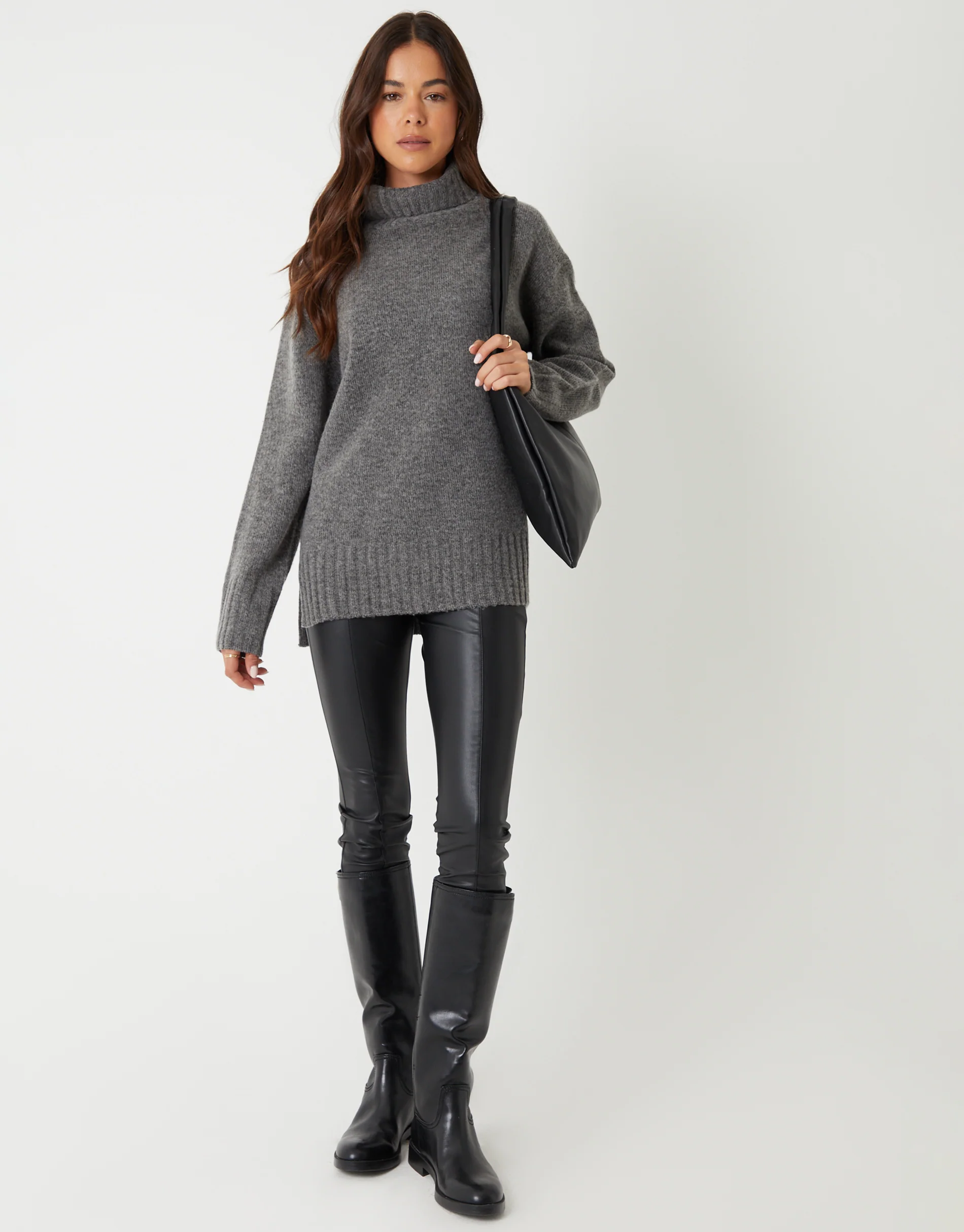 Oversized Roll Neck Jumper in Grey - Image 4