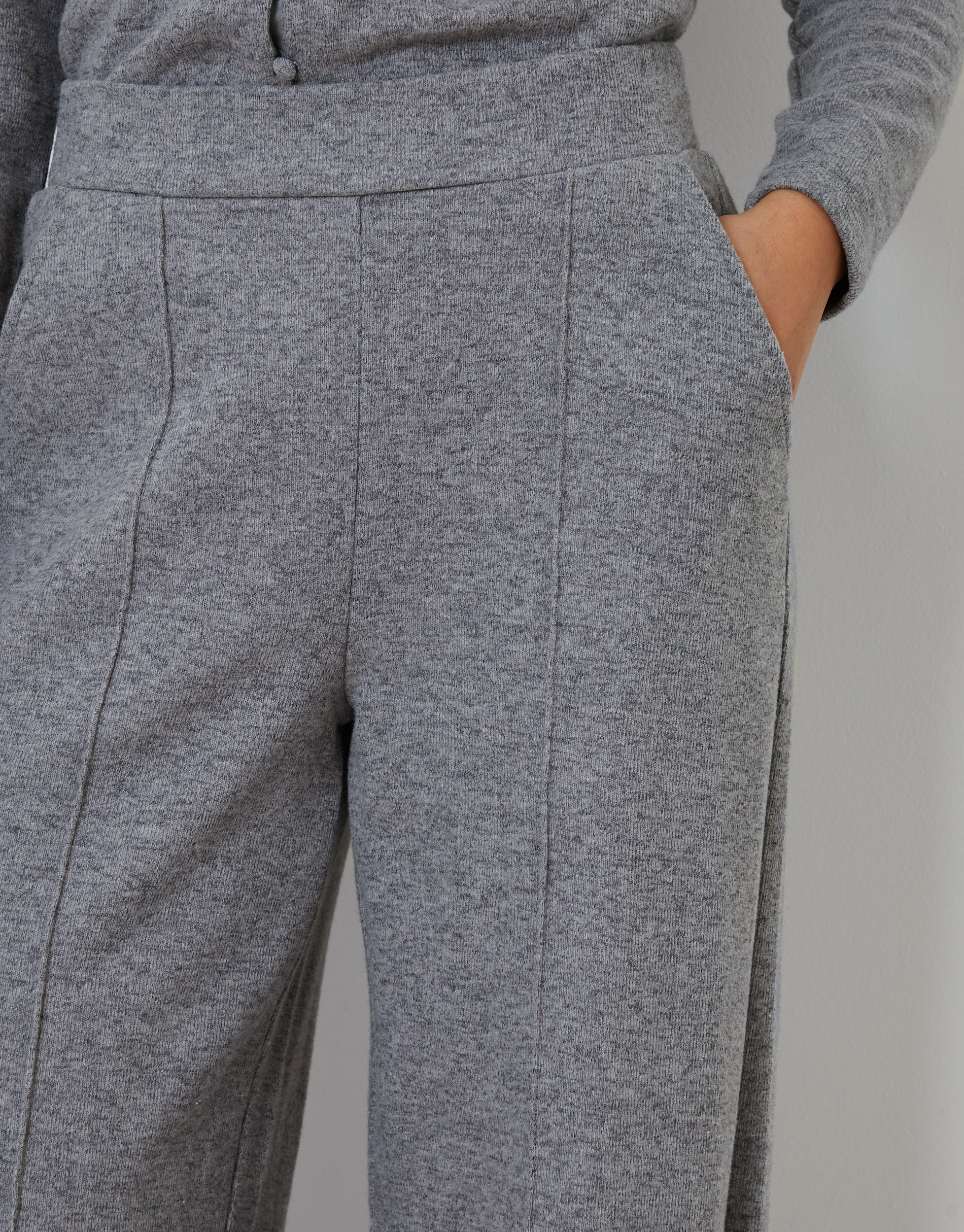 Wide Leg Seam Detail Ribbed Joggers in Grey - Image 3