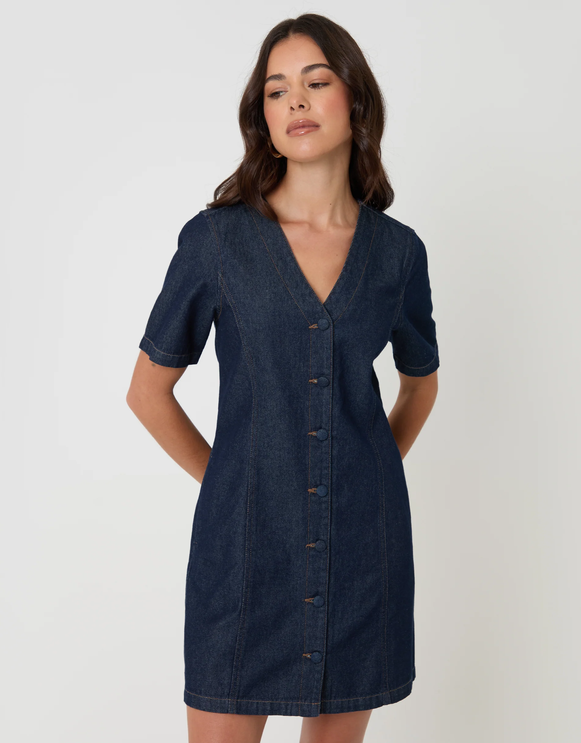 Denim Button Up Mini Dress in Indigo