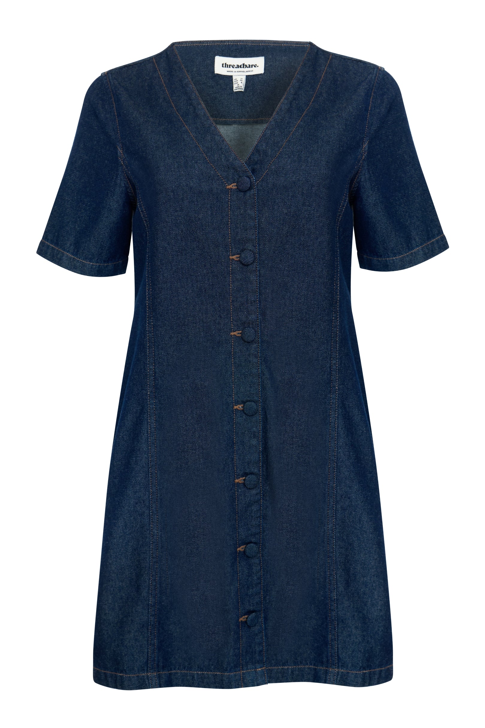 Denim Button Up Mini Dress in Indigo - Image 6